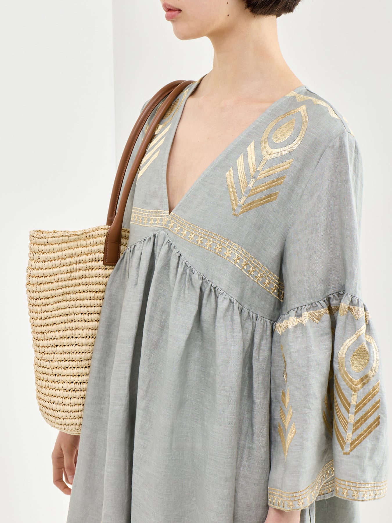 Feather Linen Midi Dress Grey - Image 3