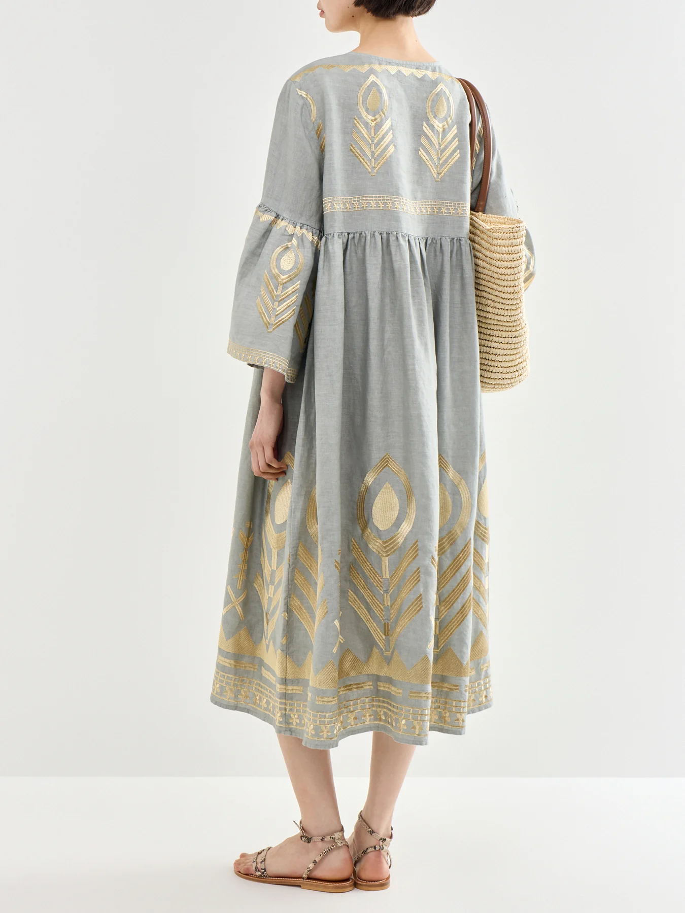 Feather Linen Midi Dress Grey - Image 5