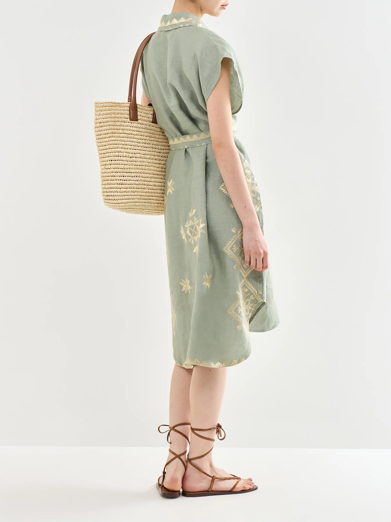 Lefkada Linen Tunic Dress Khaki - Image 5