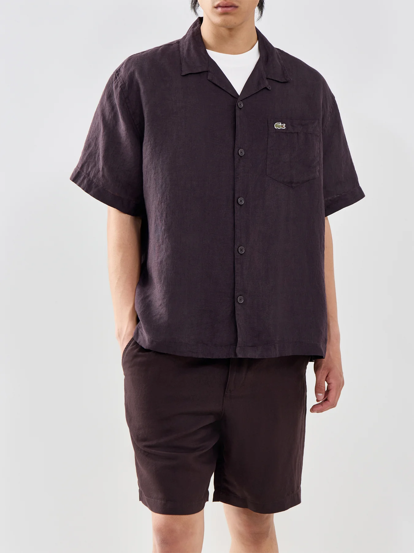 Camp Collar Linen Short Sleeve Shirt Dark Brown - Image 4