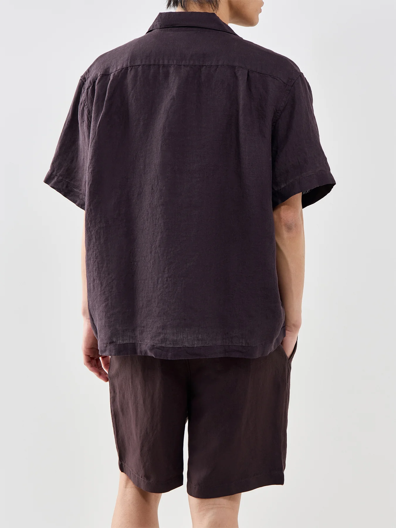 Camp Collar Linen Short Sleeve Shirt Dark Brown - Image 5