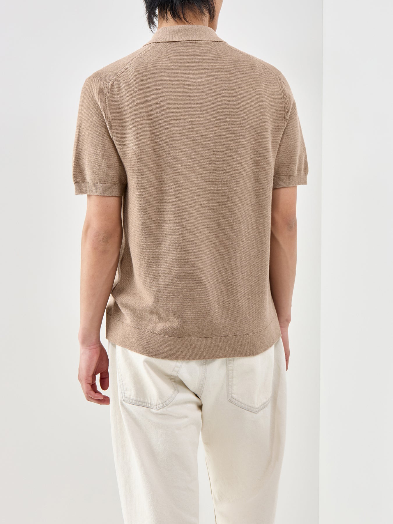 Knitted Short Sleeve Polo Shirt Beige - Image 5