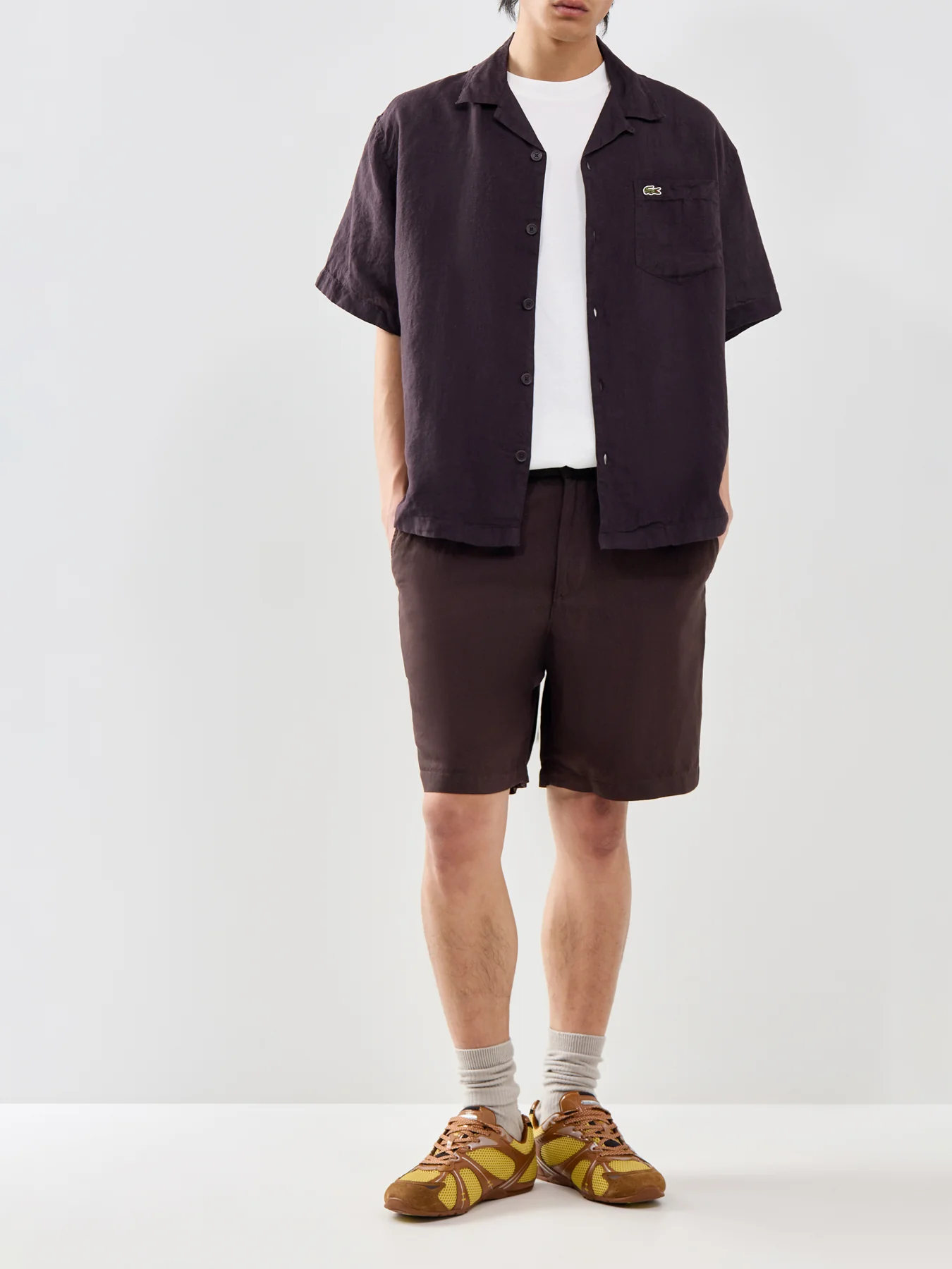 Classic Fit Cotton-Linen Shorts Dark Brown - Image 2