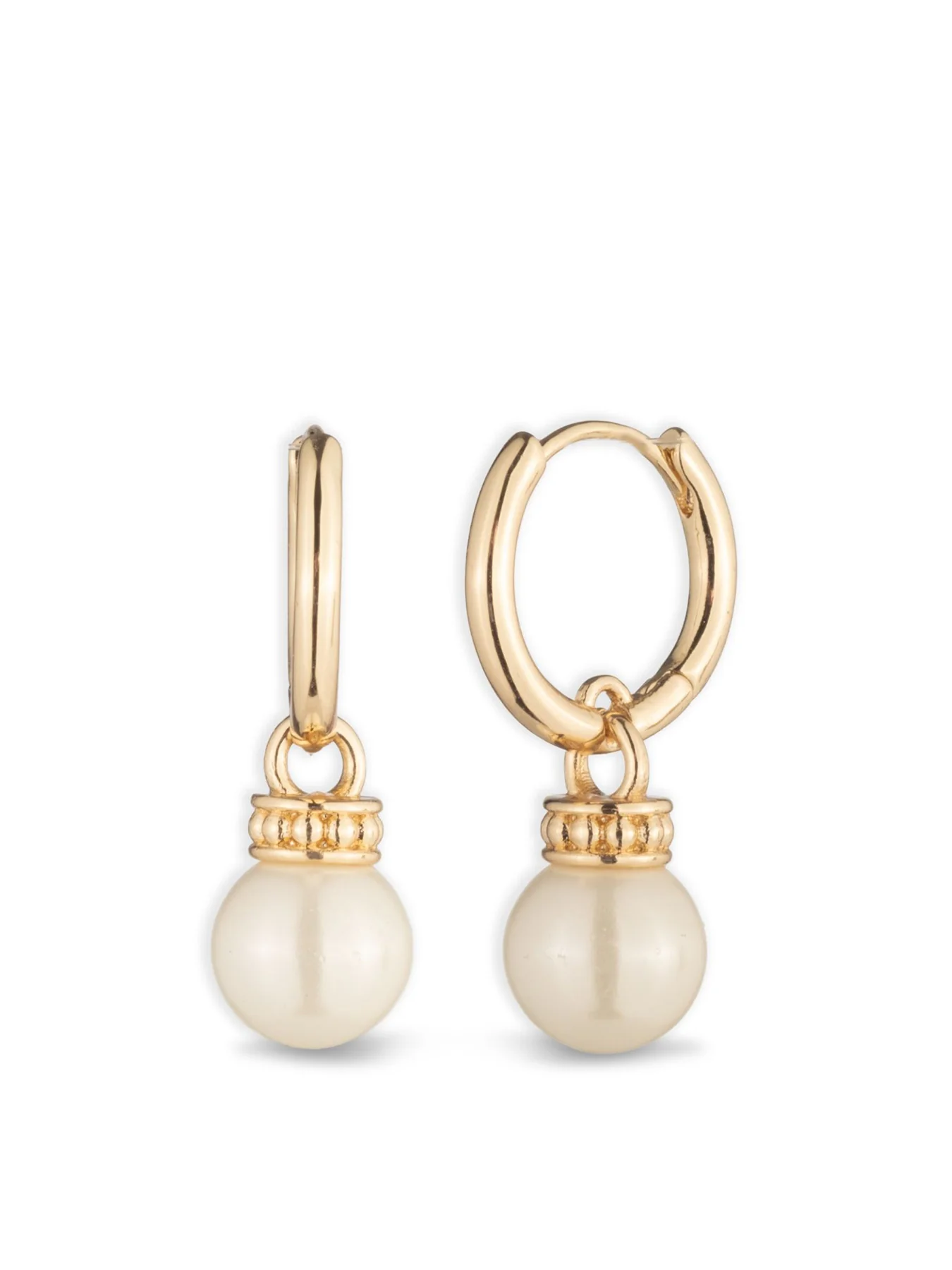 Pearl Drop Huggie Earrings Gold
