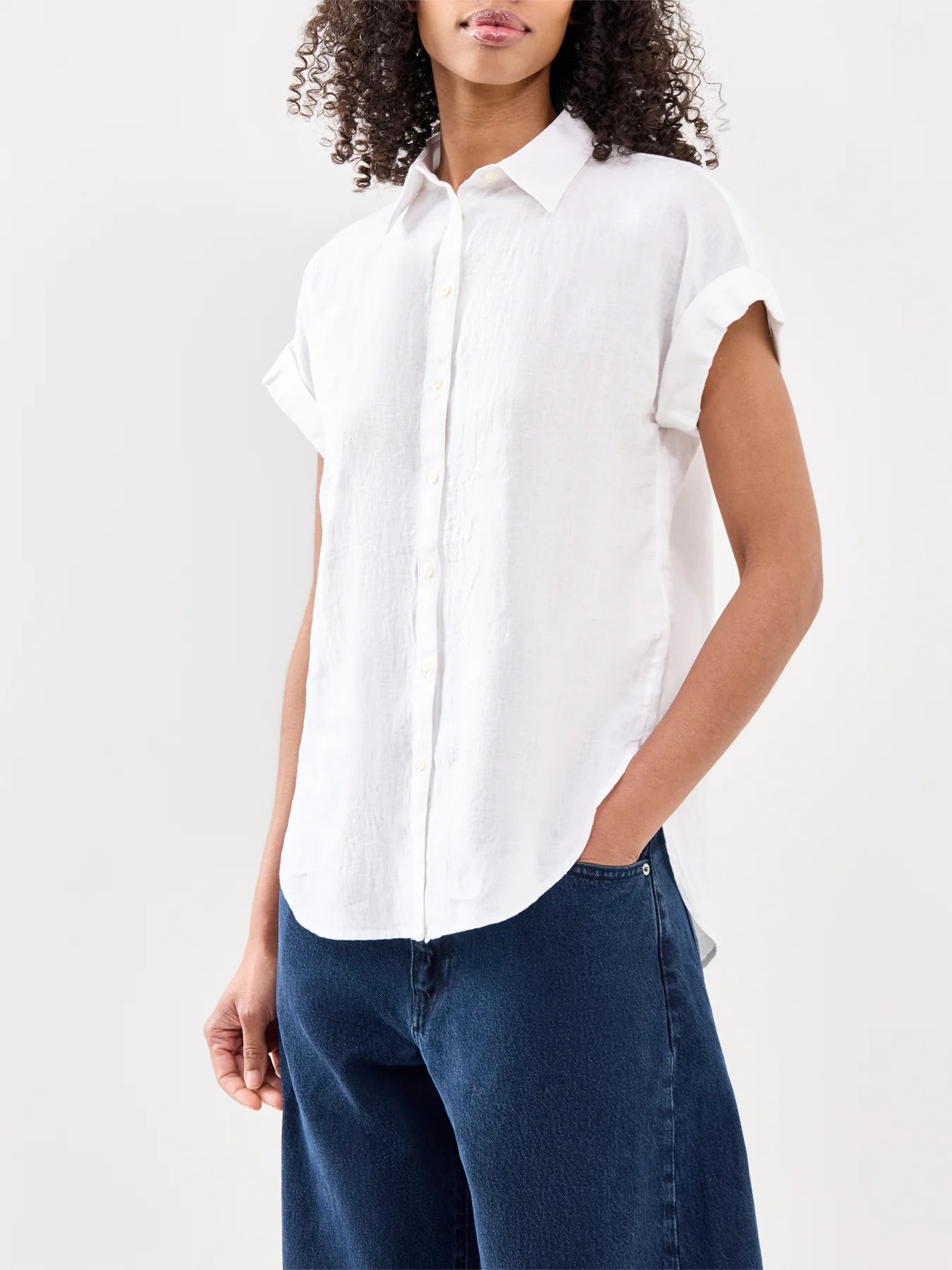 Linen Short Sleeve Shirt White - Image 4