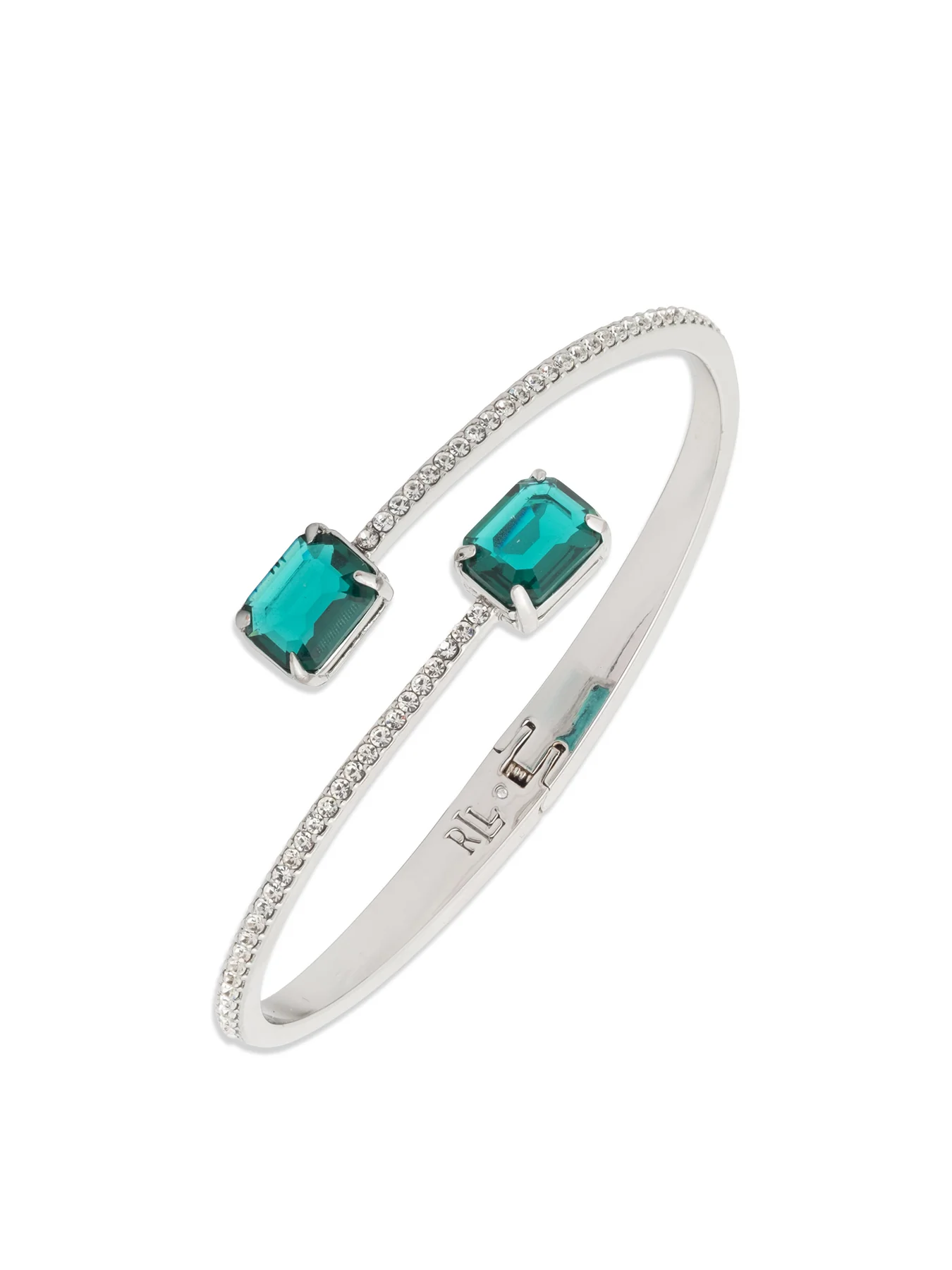 Rhodium Emerald Bypass Cuff Bracelet