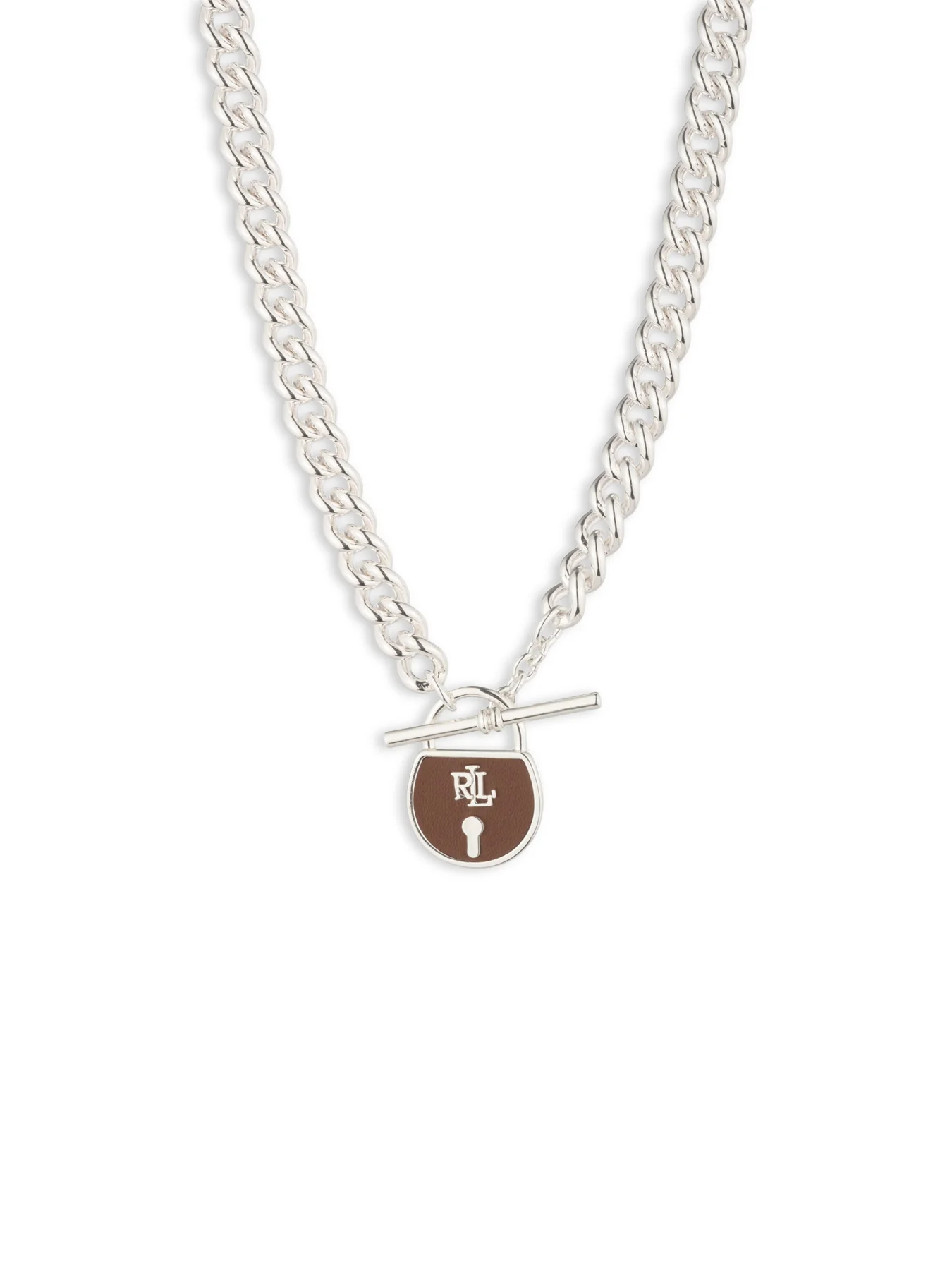 Leather Lock Pendant Silver Brown