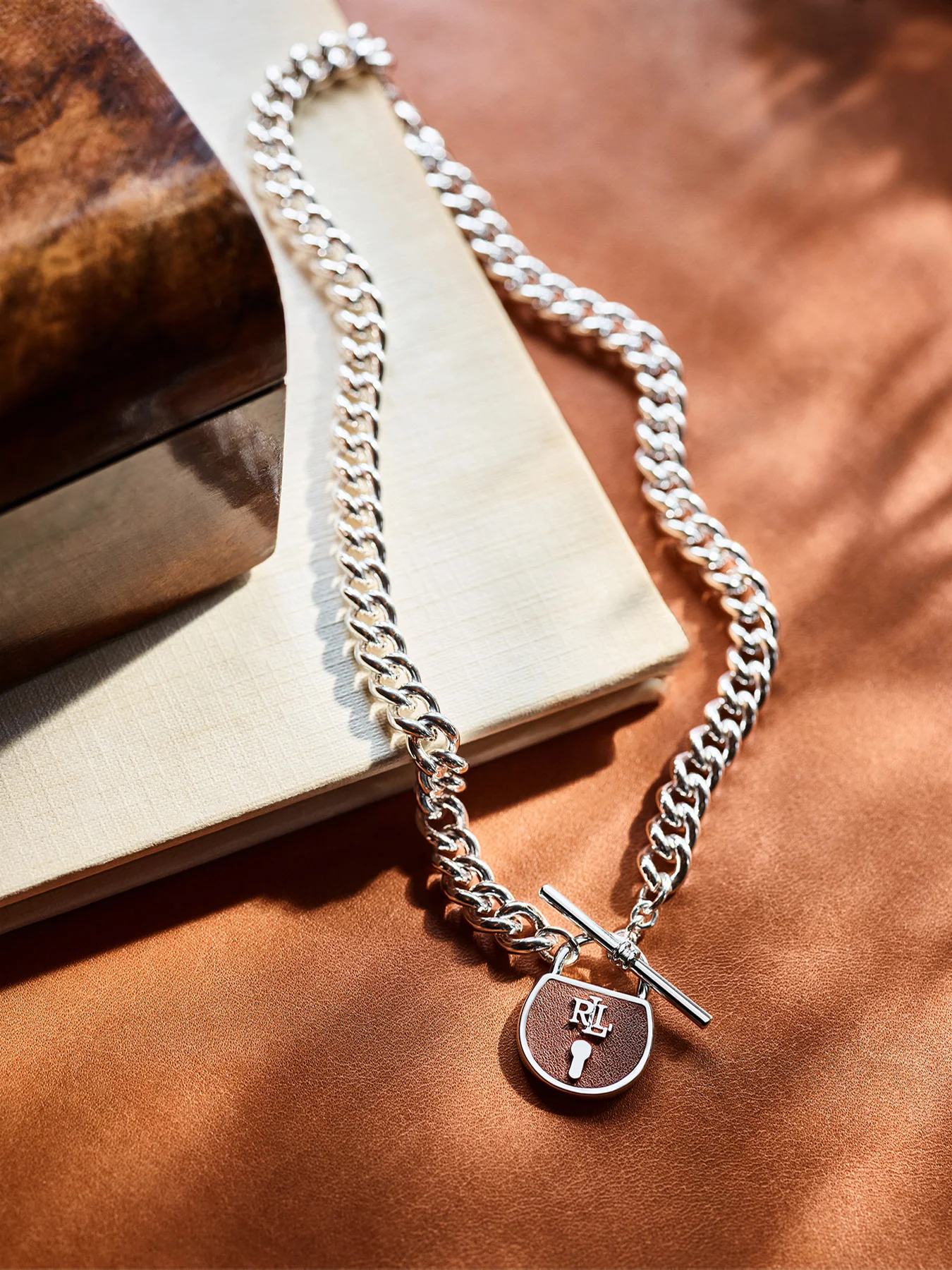 Leather Lock Pendant Silver Brown - Image 2