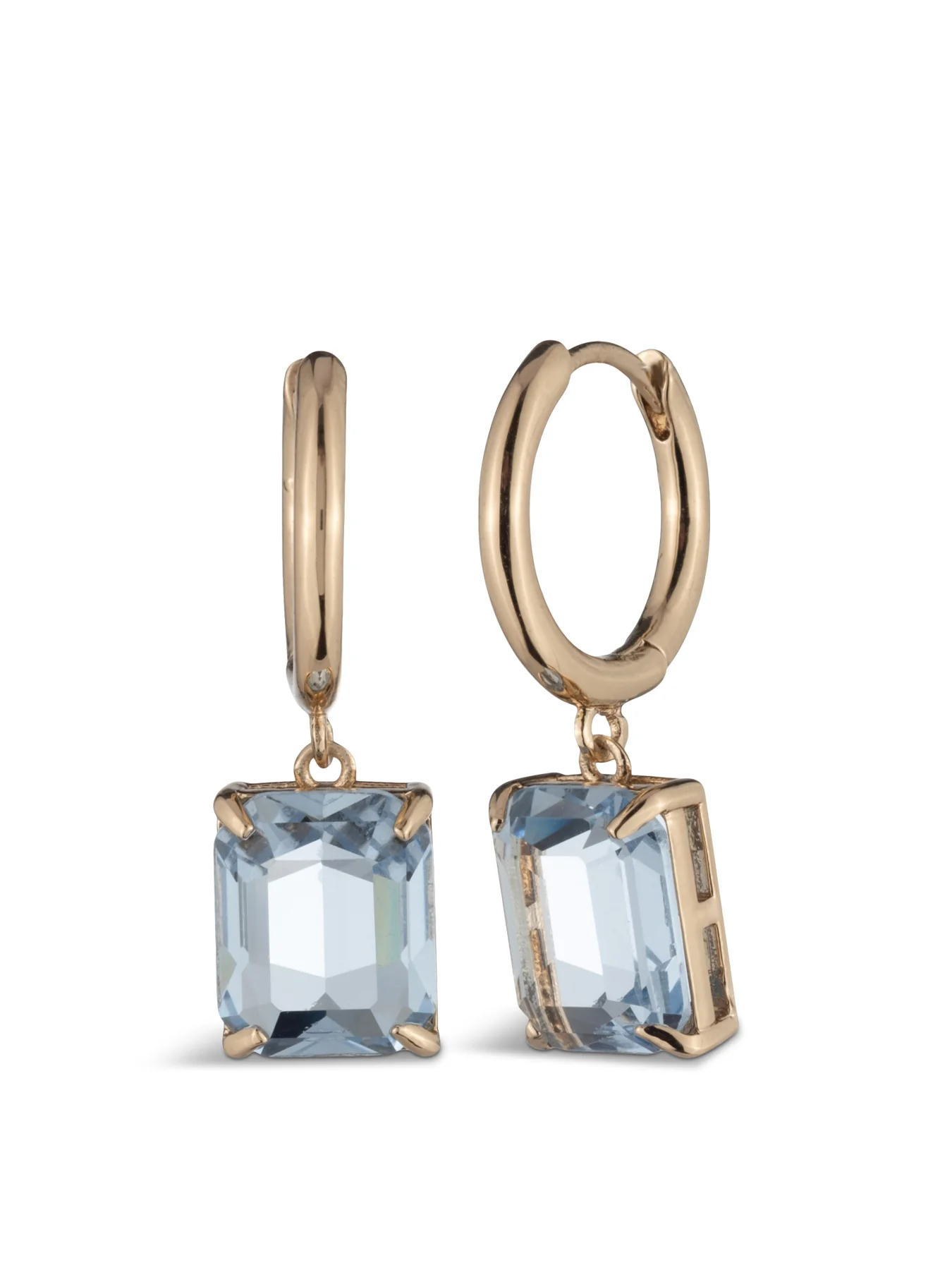 Stone Huggie Drop Goldtone Sapphire Earrings