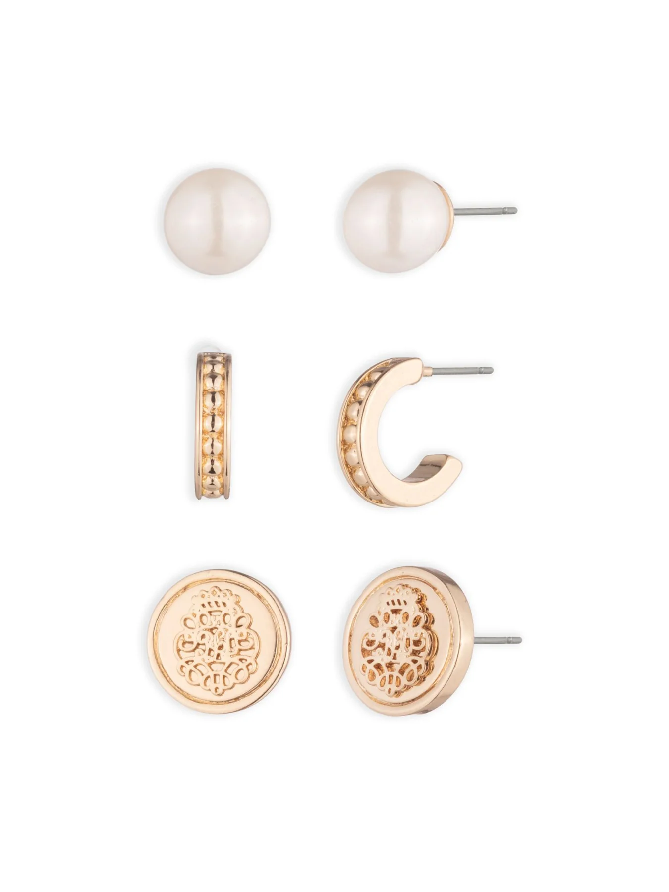 Pearl Trio Earring Set Gold