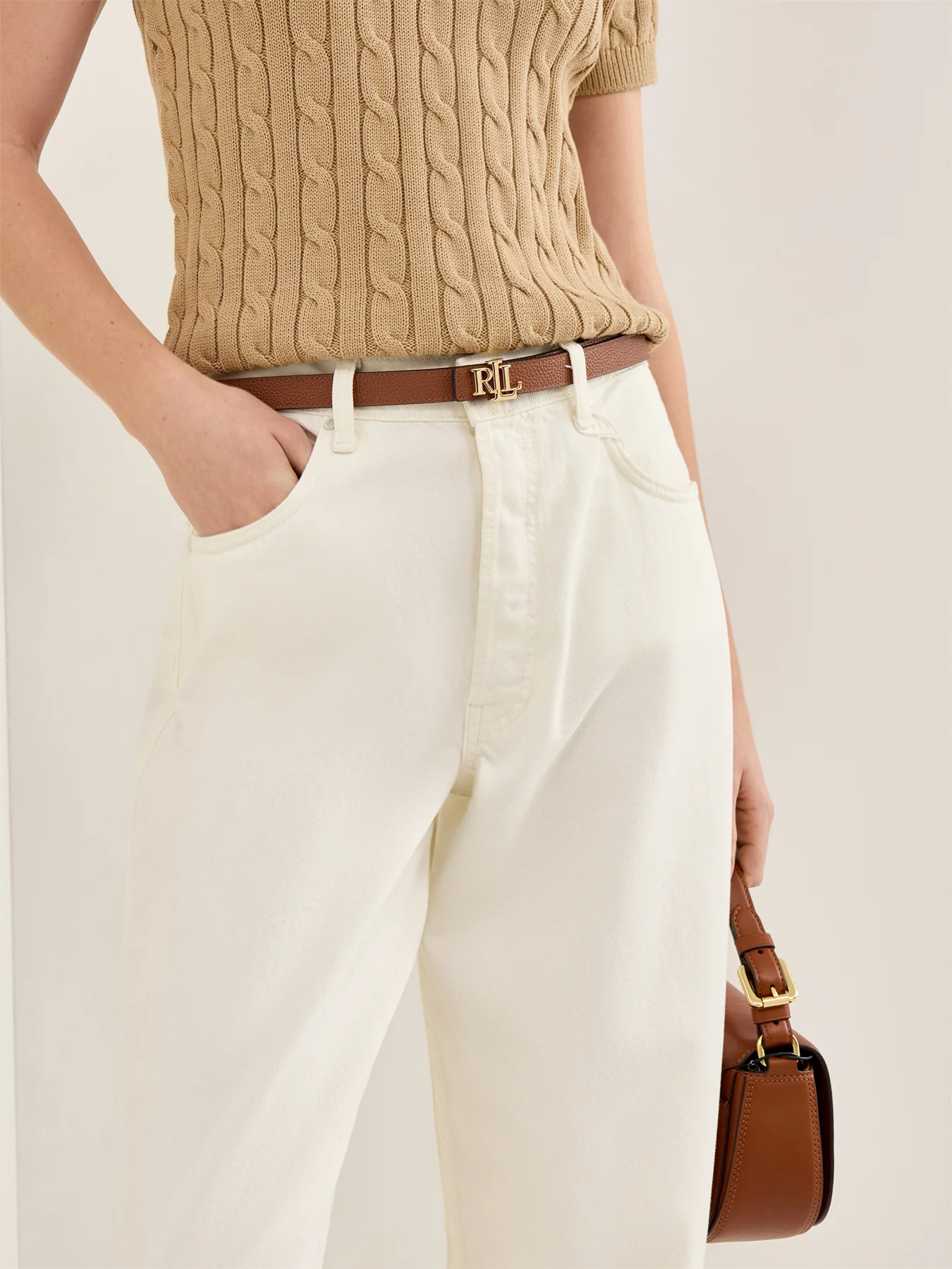 Reversible Skinny Leather Belt Tan - Image 2