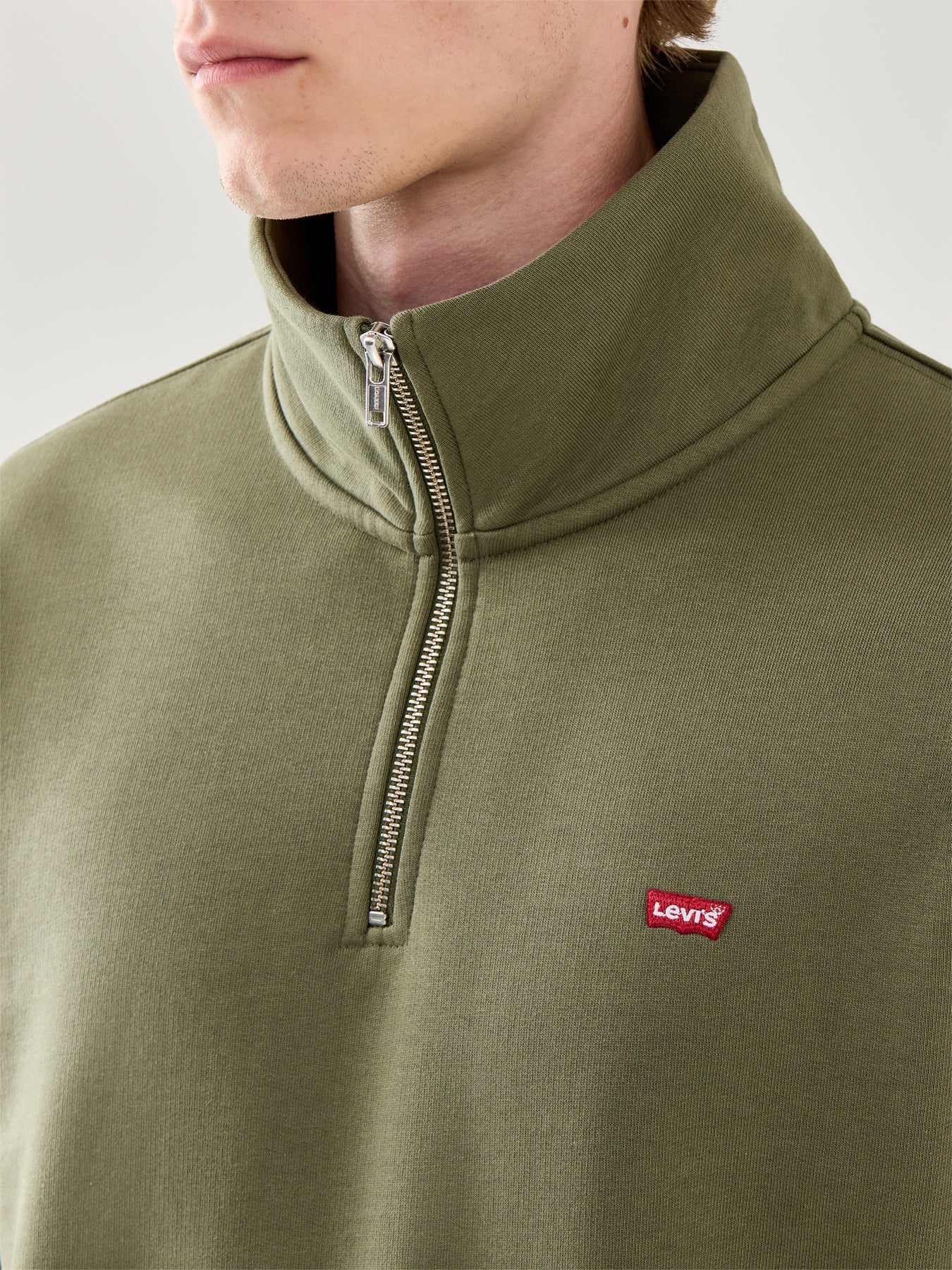 Original Long Sleeves Cotton 1/4 Zip Shirt Green - Image 3