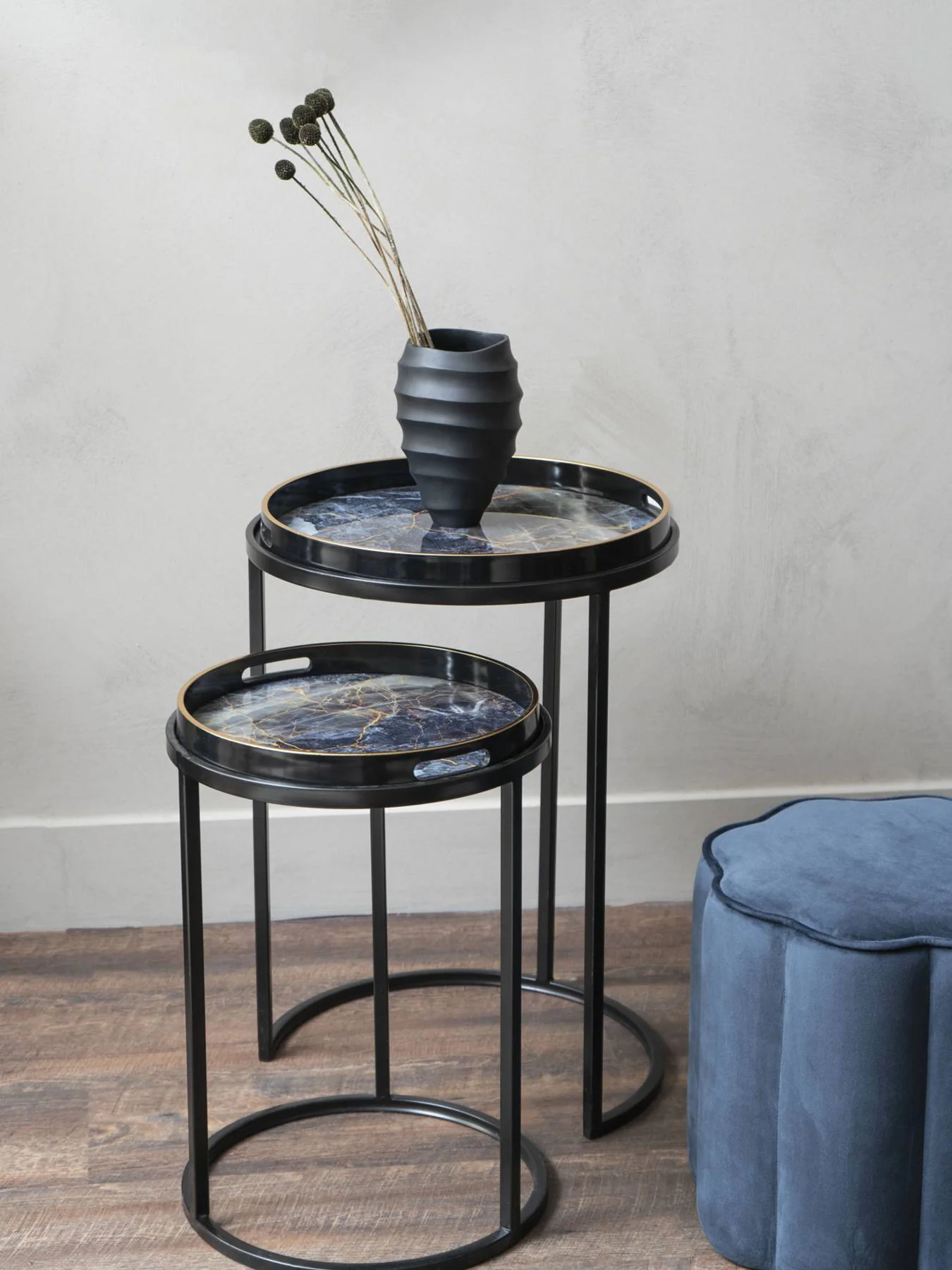 Vesuvius Black and Gold Nesting Tables Set of Two - Image 2