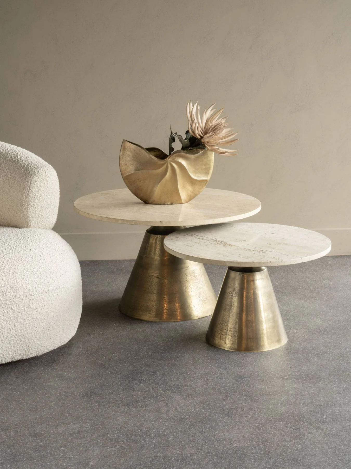 Clifton II Antique Brass and Light Travertine Coffee Table - Image 2