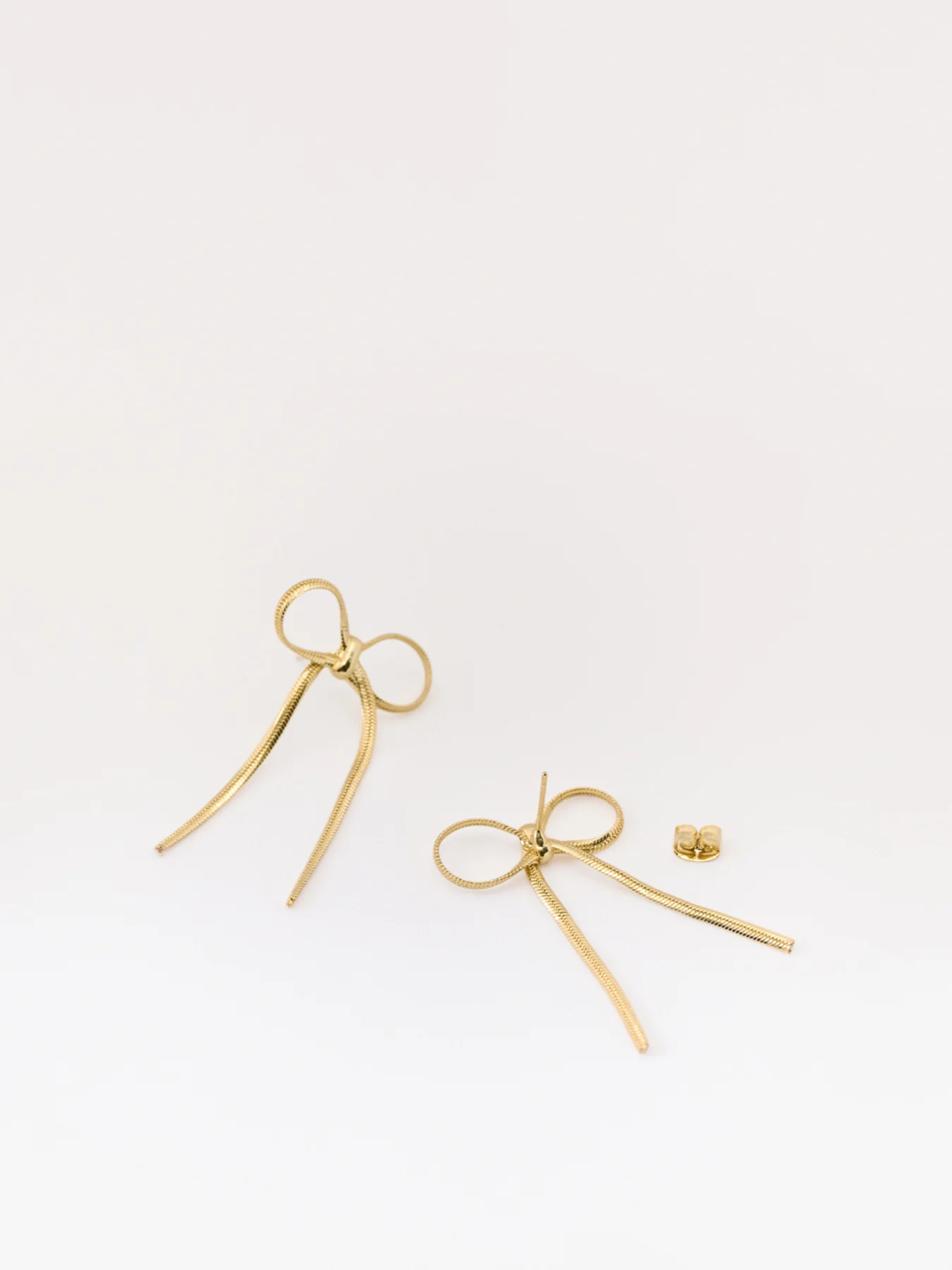 Bow Snake Chain Stud Earrings Gold - Image 3