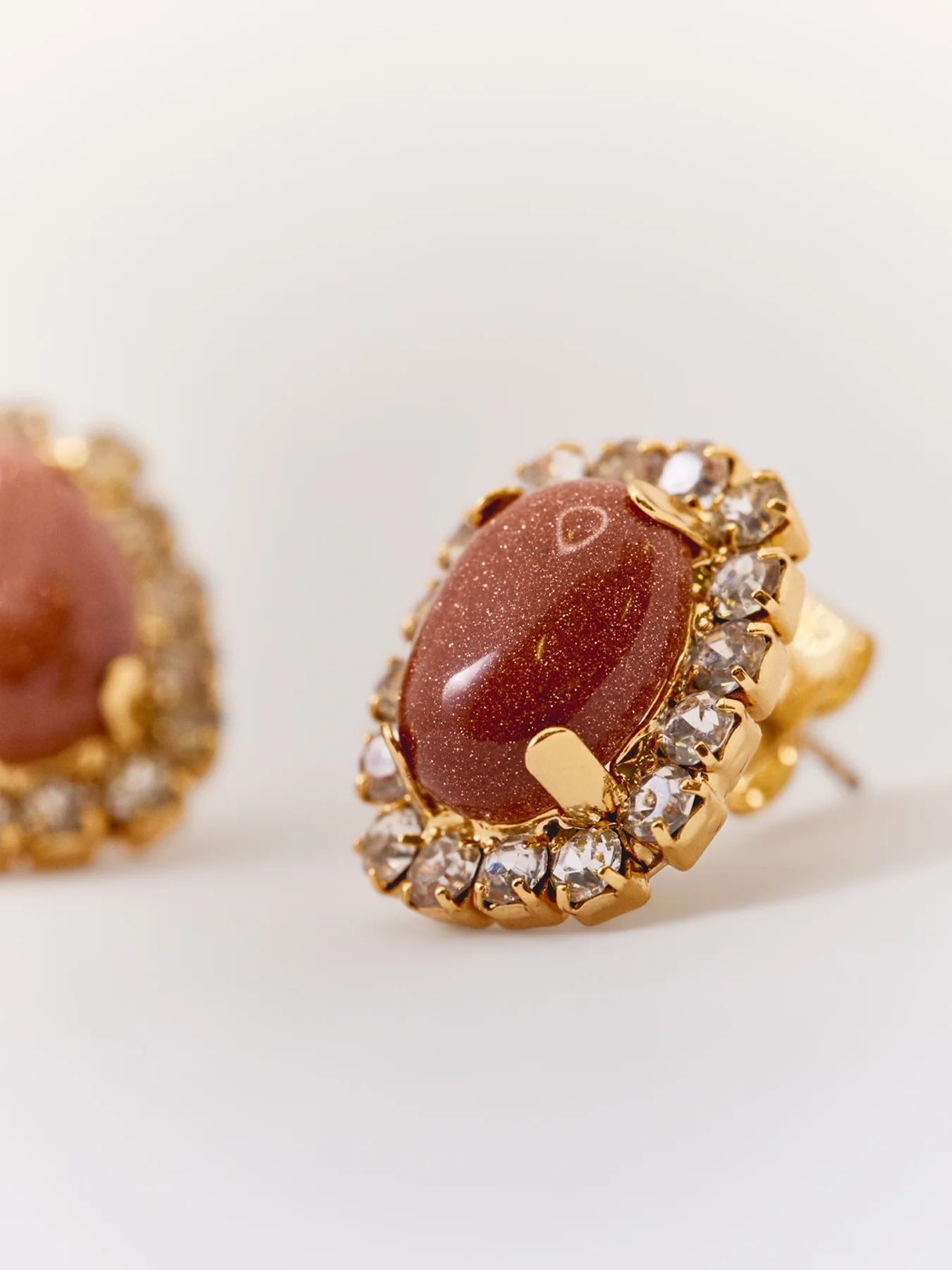 Brown Stone Statement Stud Earrings Gold - Image 4