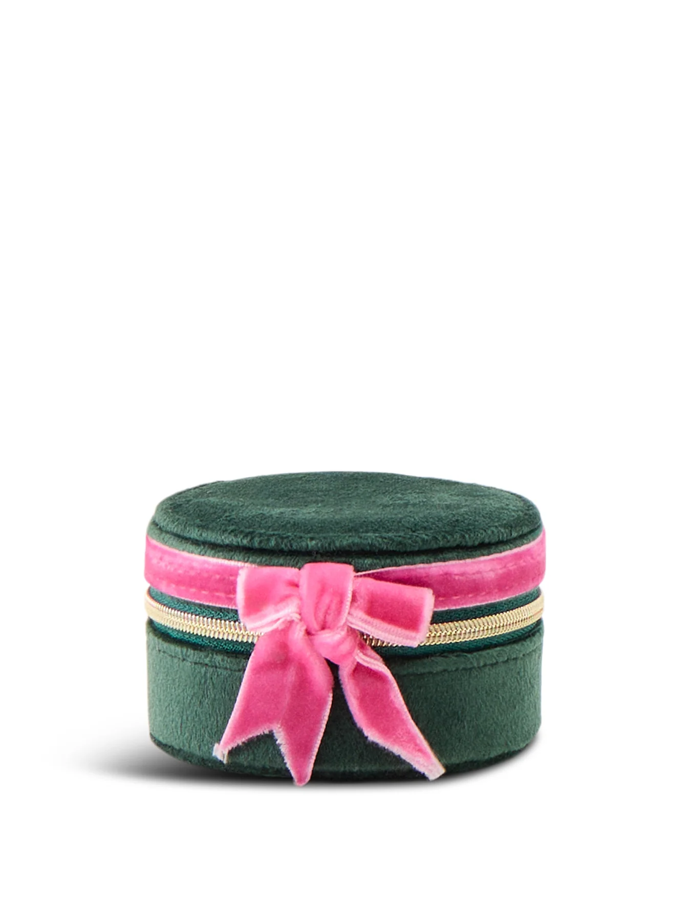 Velvet Bow Round Jewellery Case Green