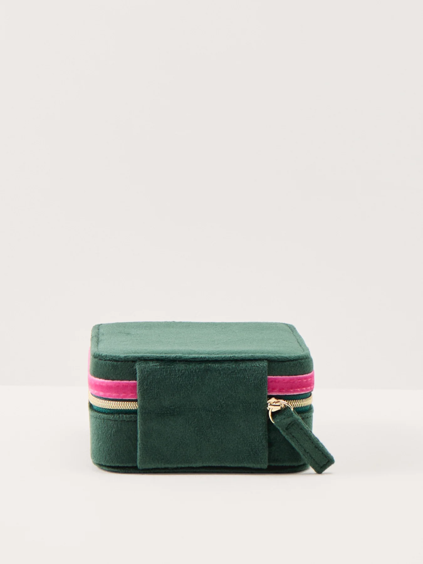 Green Pink Velvet Bow Square Jewellery Case - Image 2