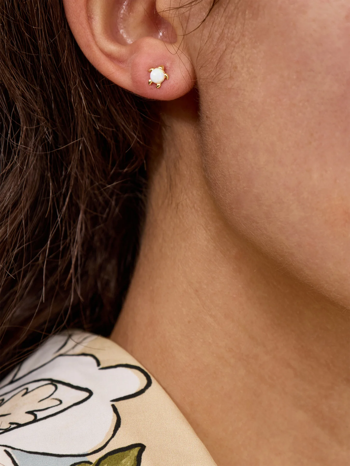 Opal Stone Turtle Stud Earrings Gold - Image 2