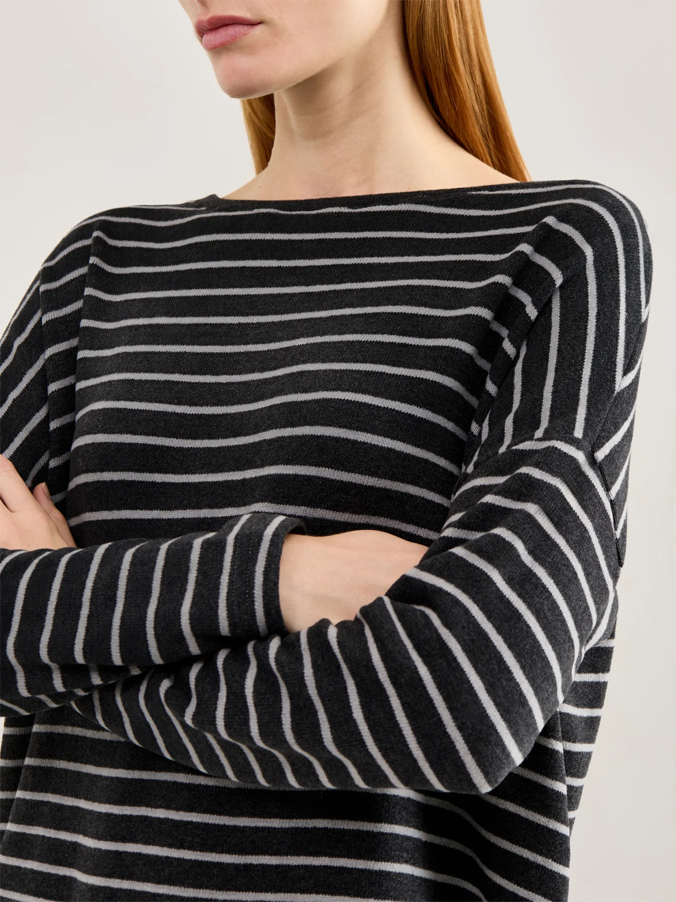 Boat Neck Stripe Jumper Grey - Image 3