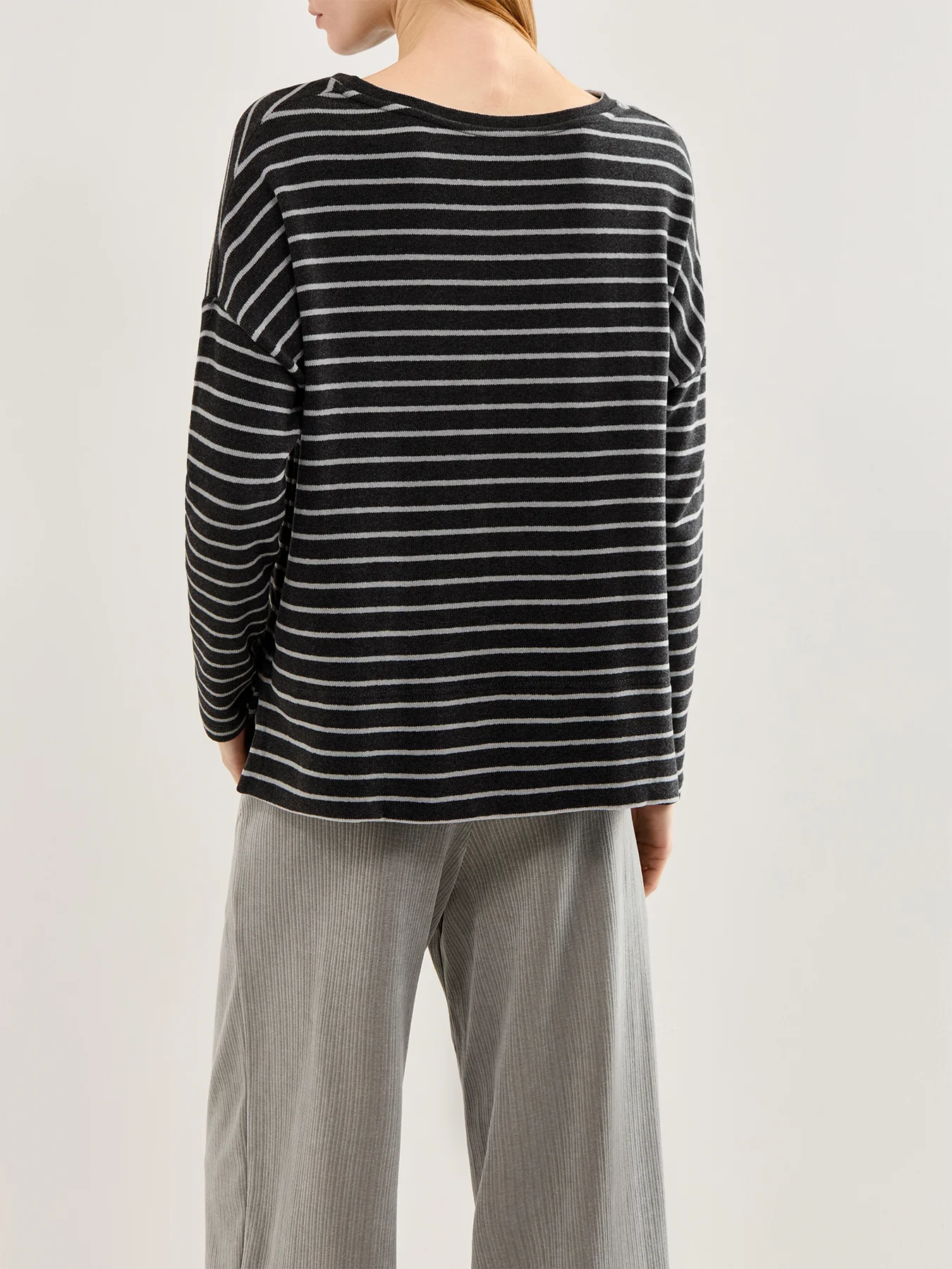 Boat Neck Stripe Jumper Grey - Image 5