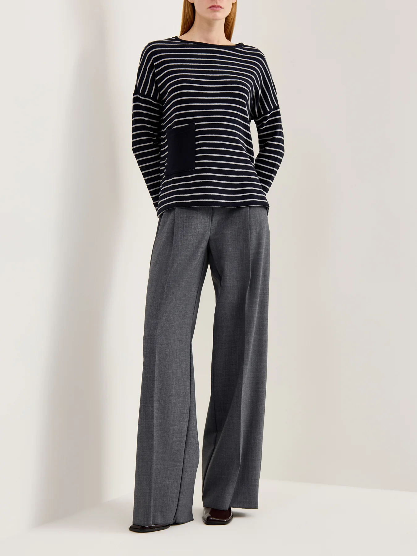 Boat Neck Stripe Knit Top Navy - Image 2