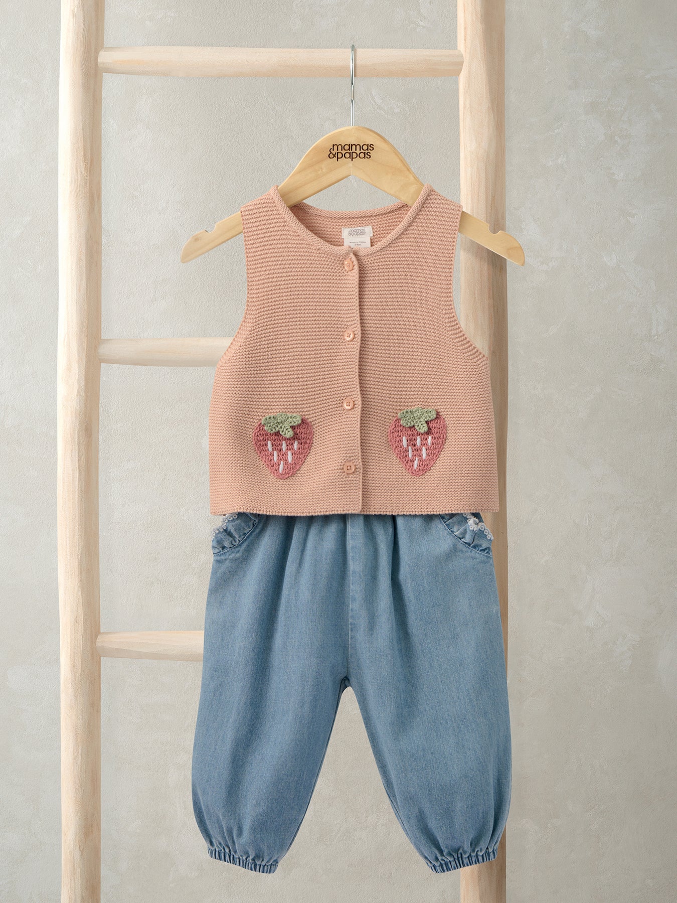 Baby Three Piece Chambray Trouser Set Blue - Image 2