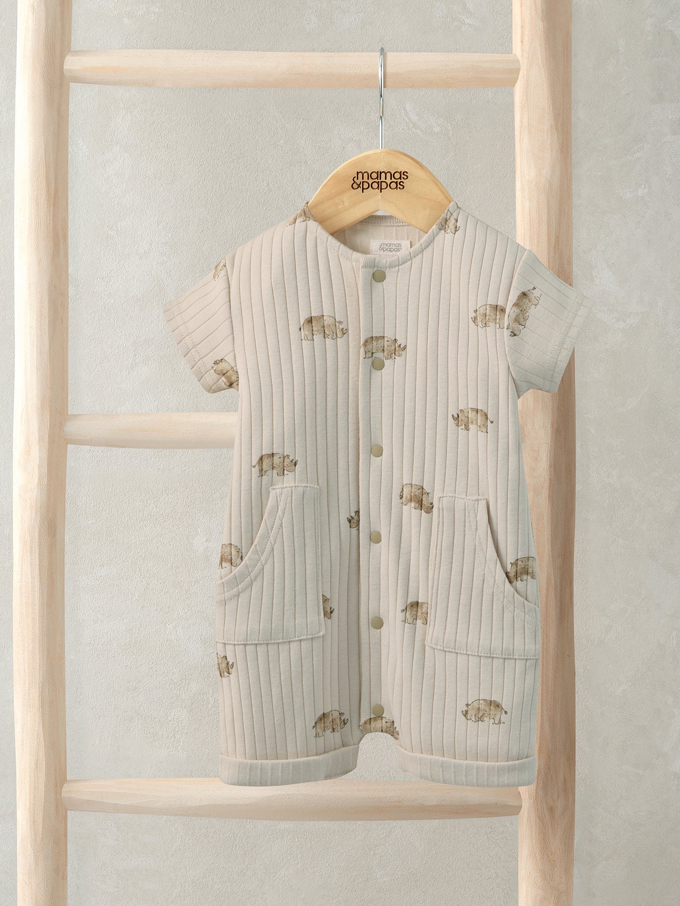 Baby All Over Print Rib Romper Beige - Image 3