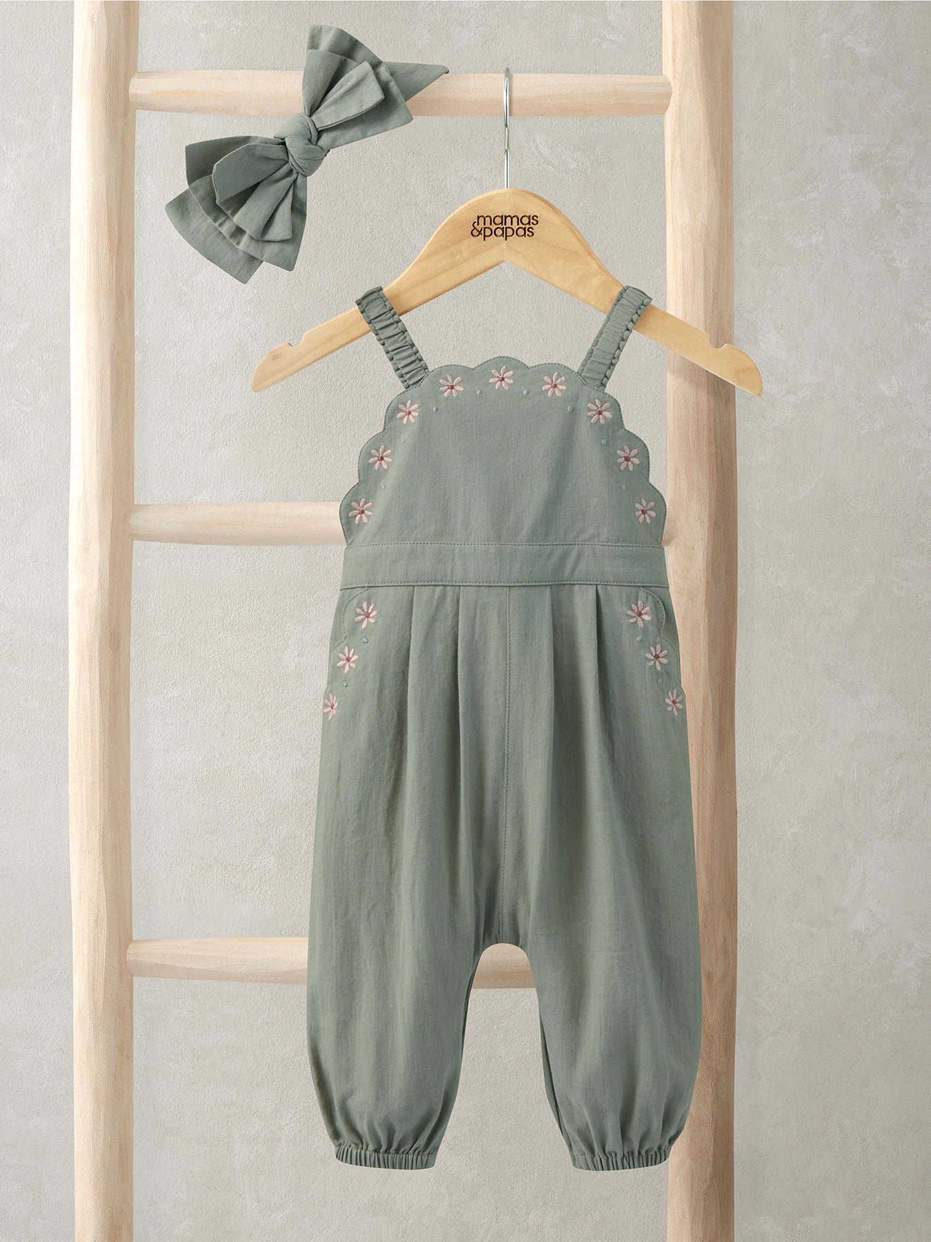 Baby Scallop Dungaree Set Green - Image 4
