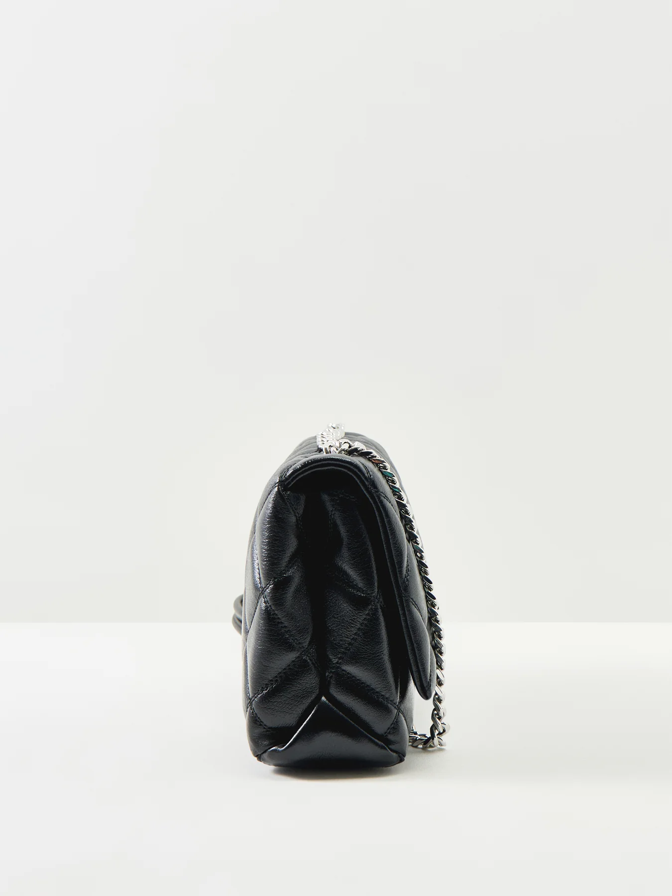 Slim Dual Chain Leather Shoulder Bag Black - Image 4