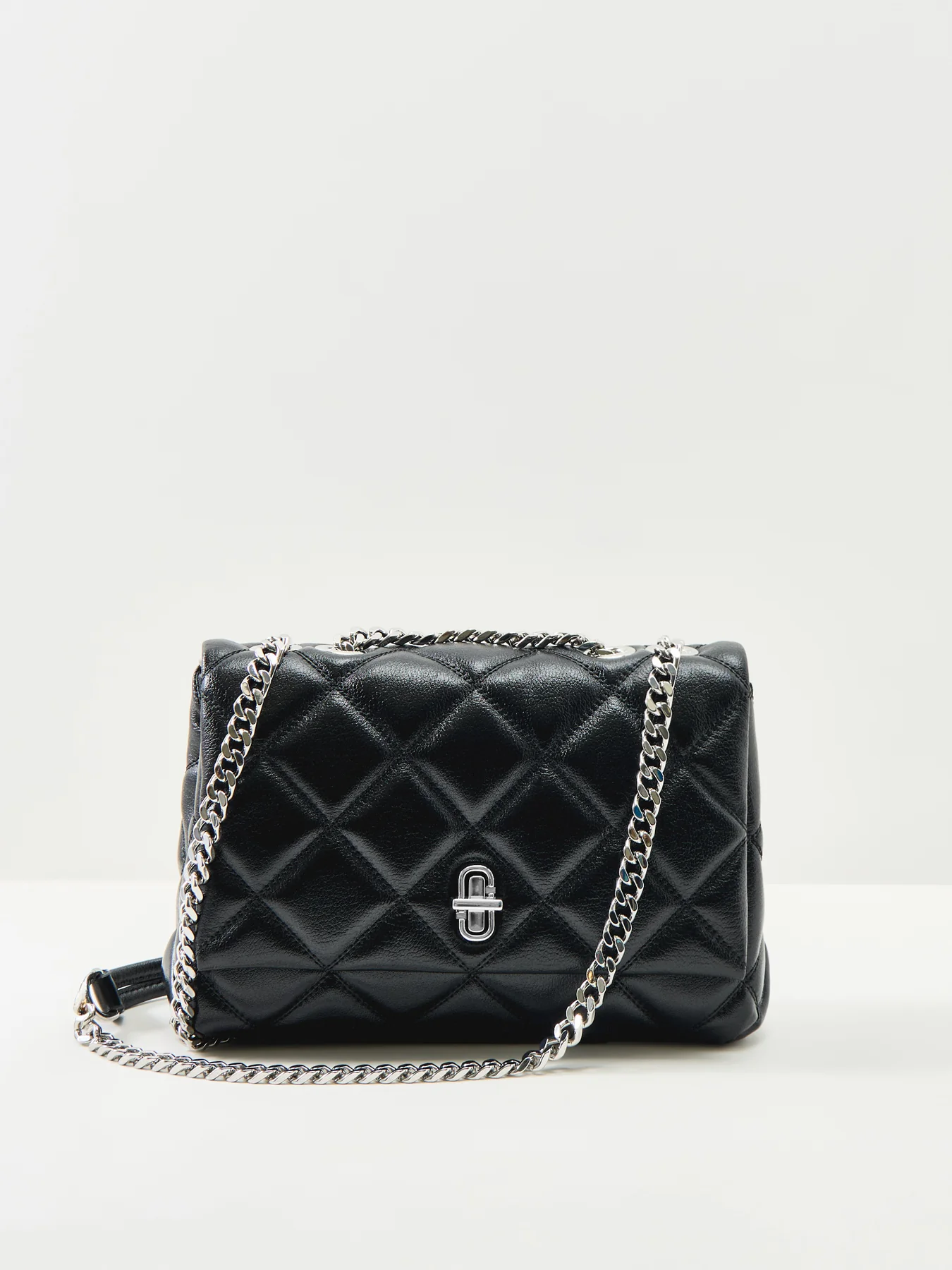 Slim Dual Chain Leather Shoulder Bag Black - Image 6