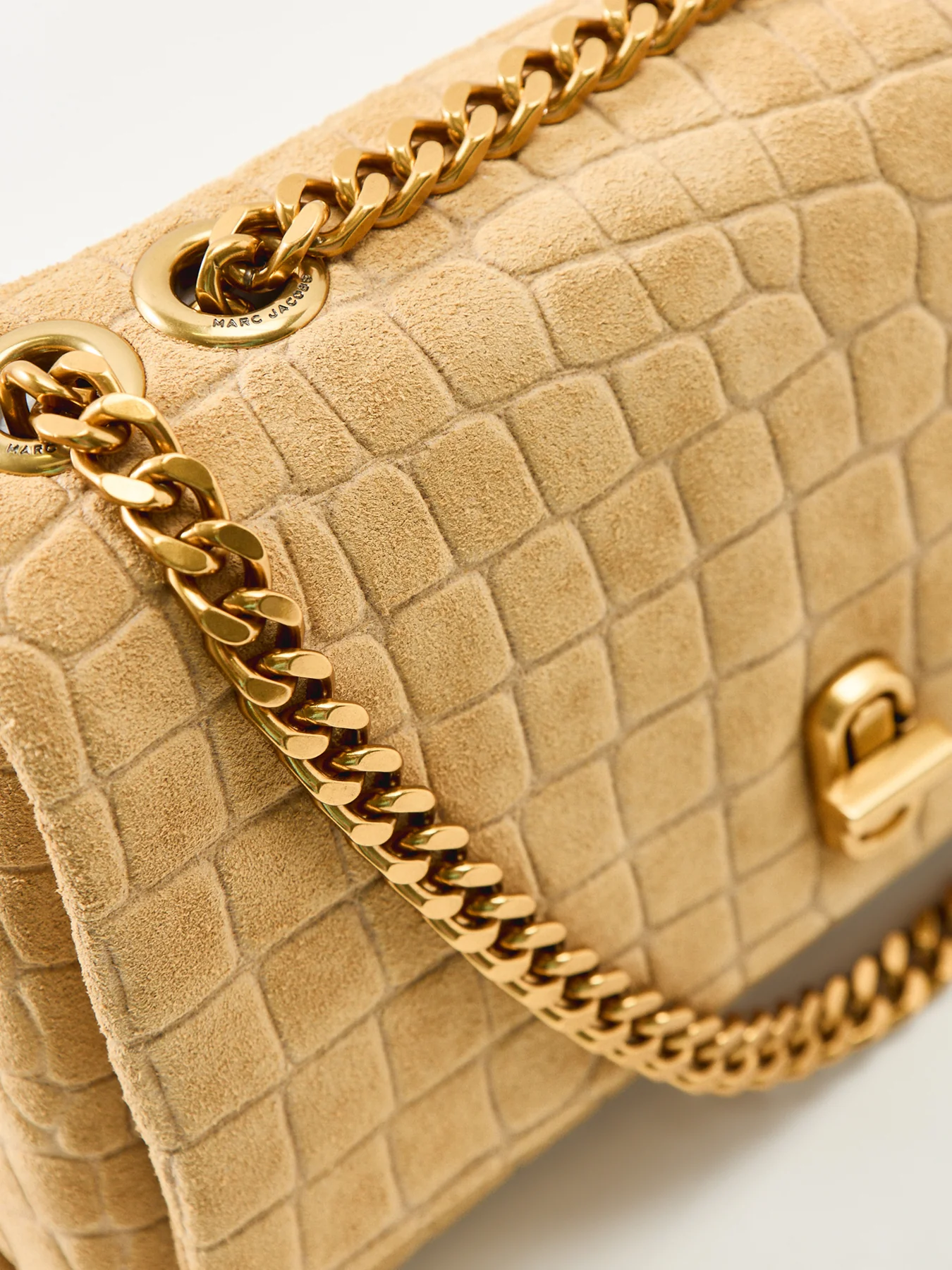 Slim Dual Chain Suede Shoulder Bag Tan - Image 5