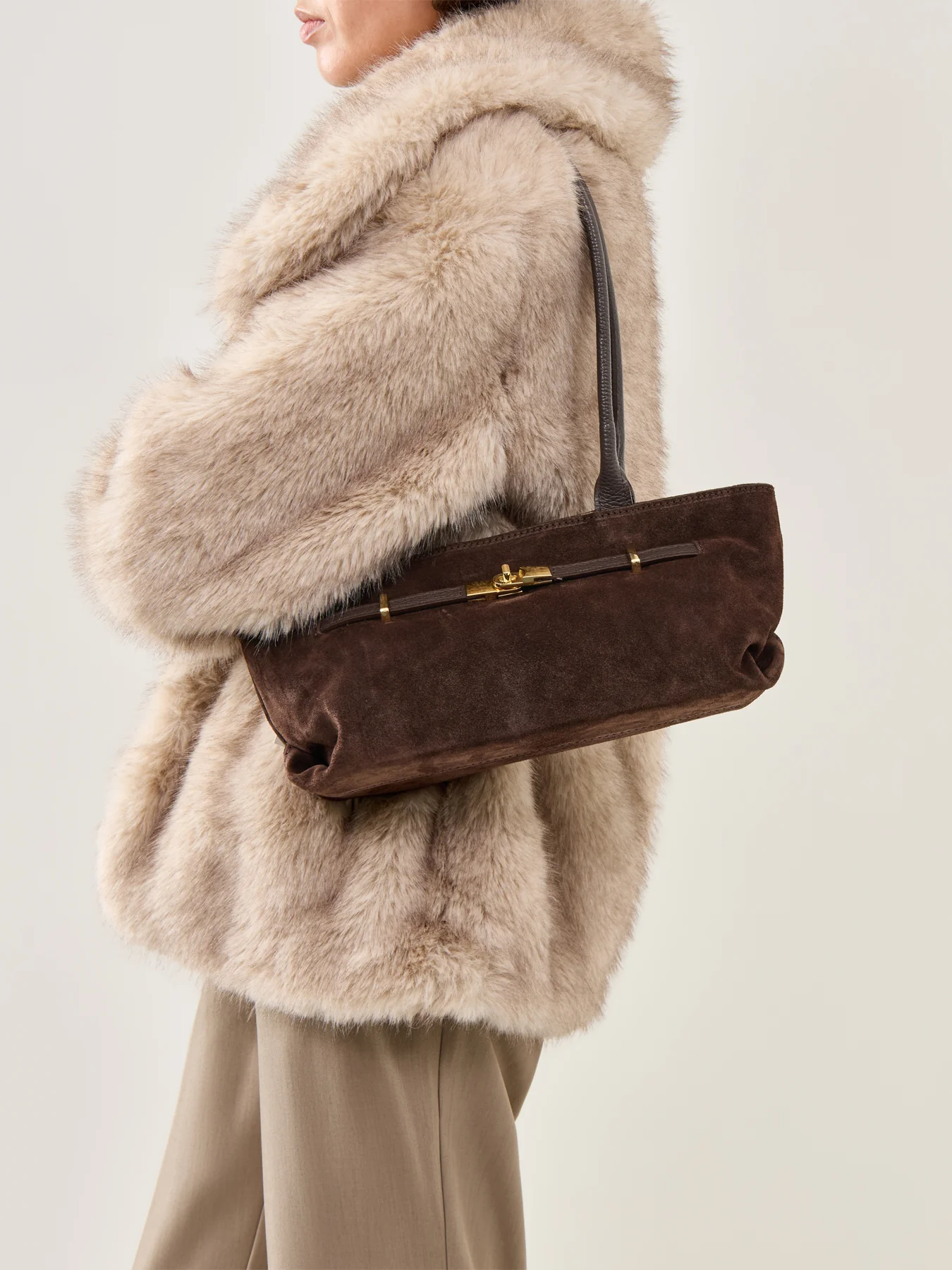 Bacil Long Handle Suede Bag Brown - Image 2