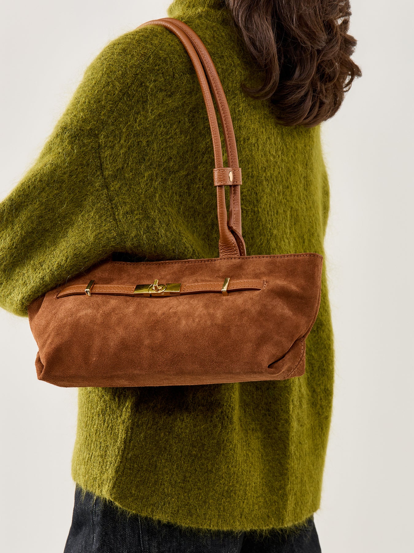 Bacil Long Handle Suede Bag Tan - Image 2