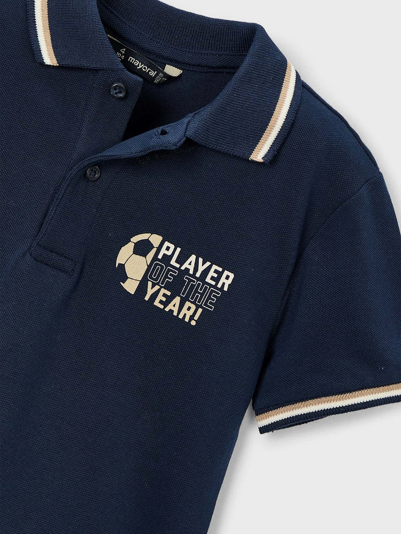 Kids’ Football Print Short Sleeve Polo Navy - Image 3