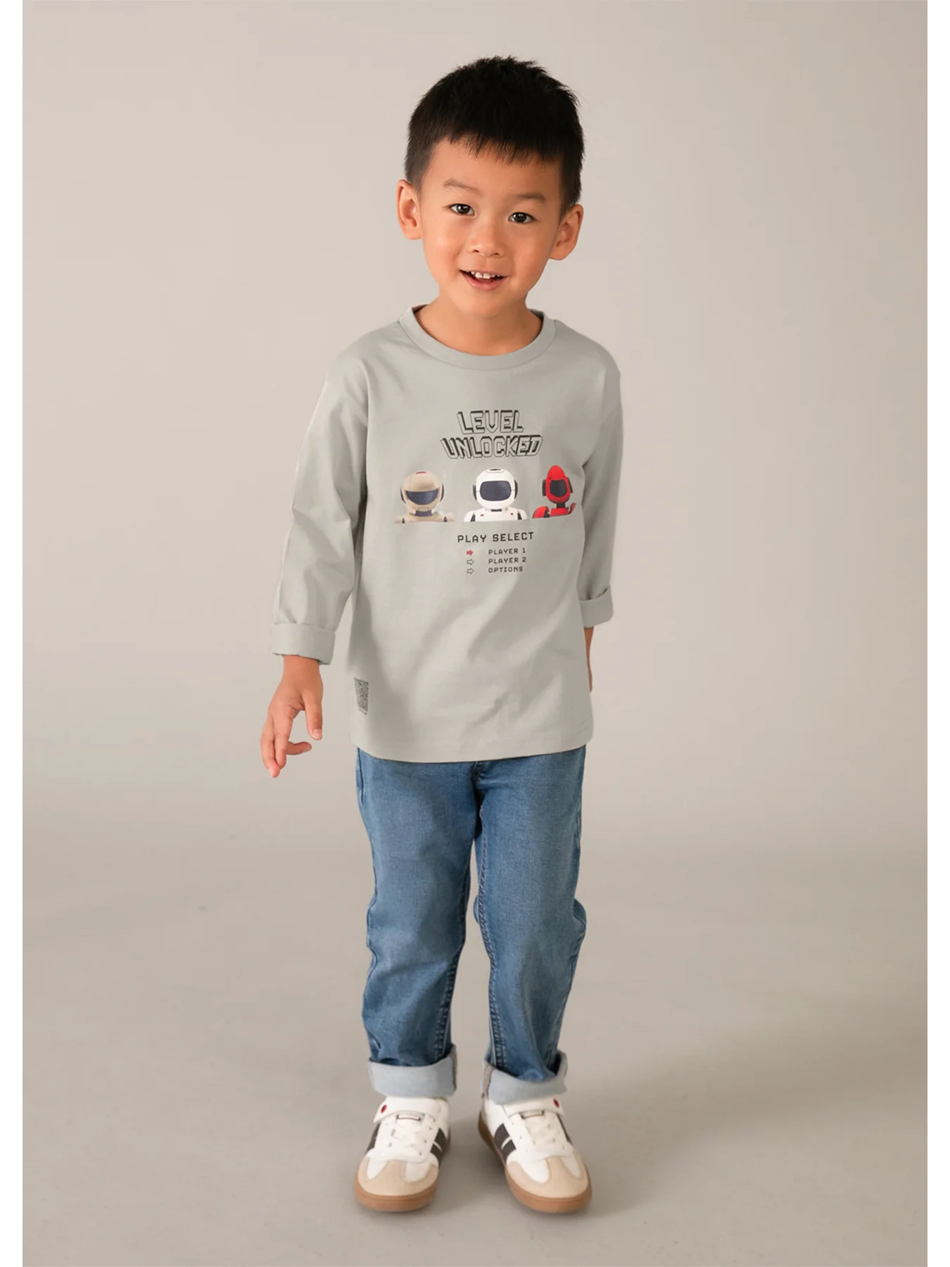 Kids’ Robot Long Sleeve Top Stone - Image 5