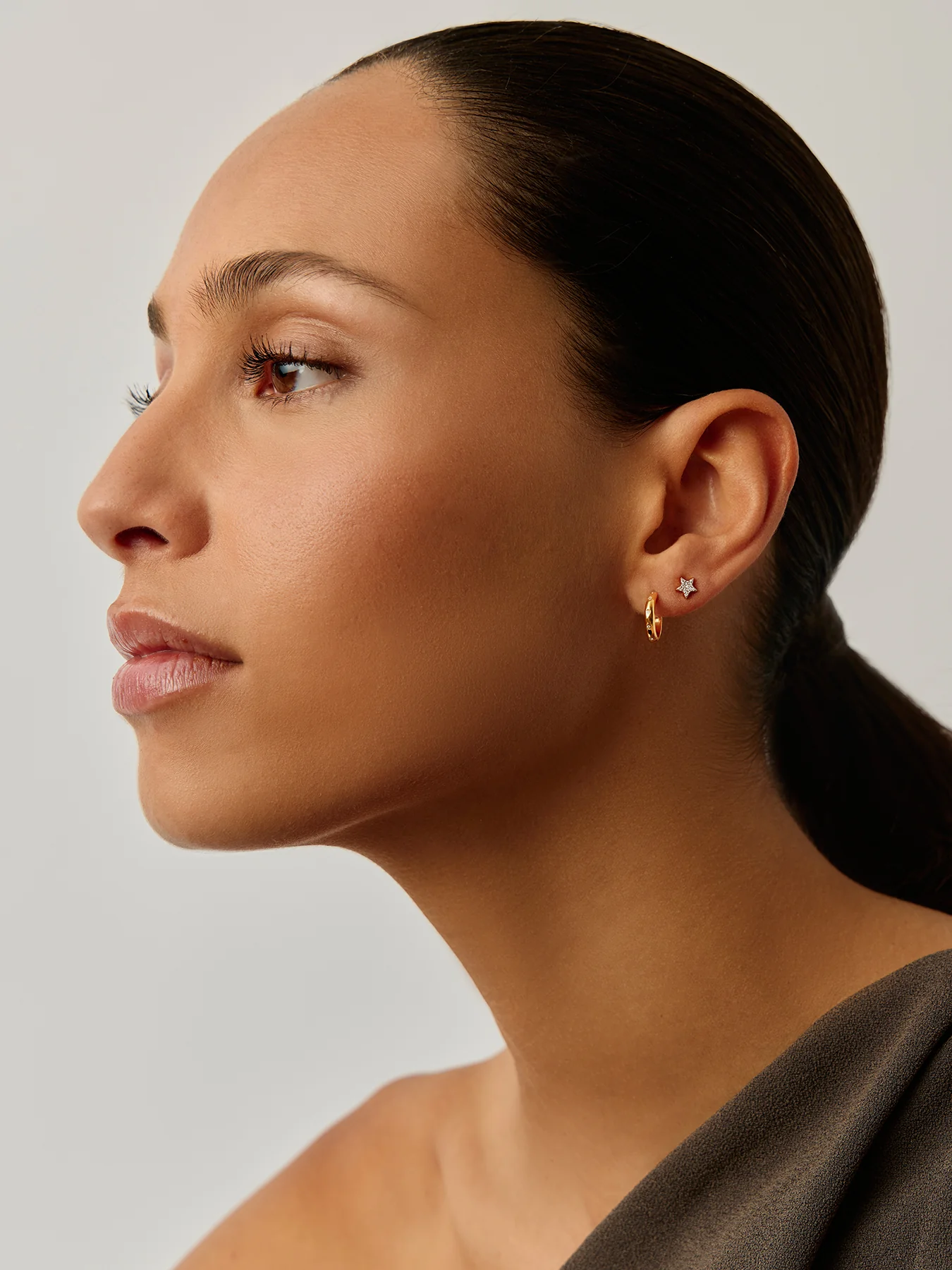 Gold Solar Studded Mini Hoops - Image 2