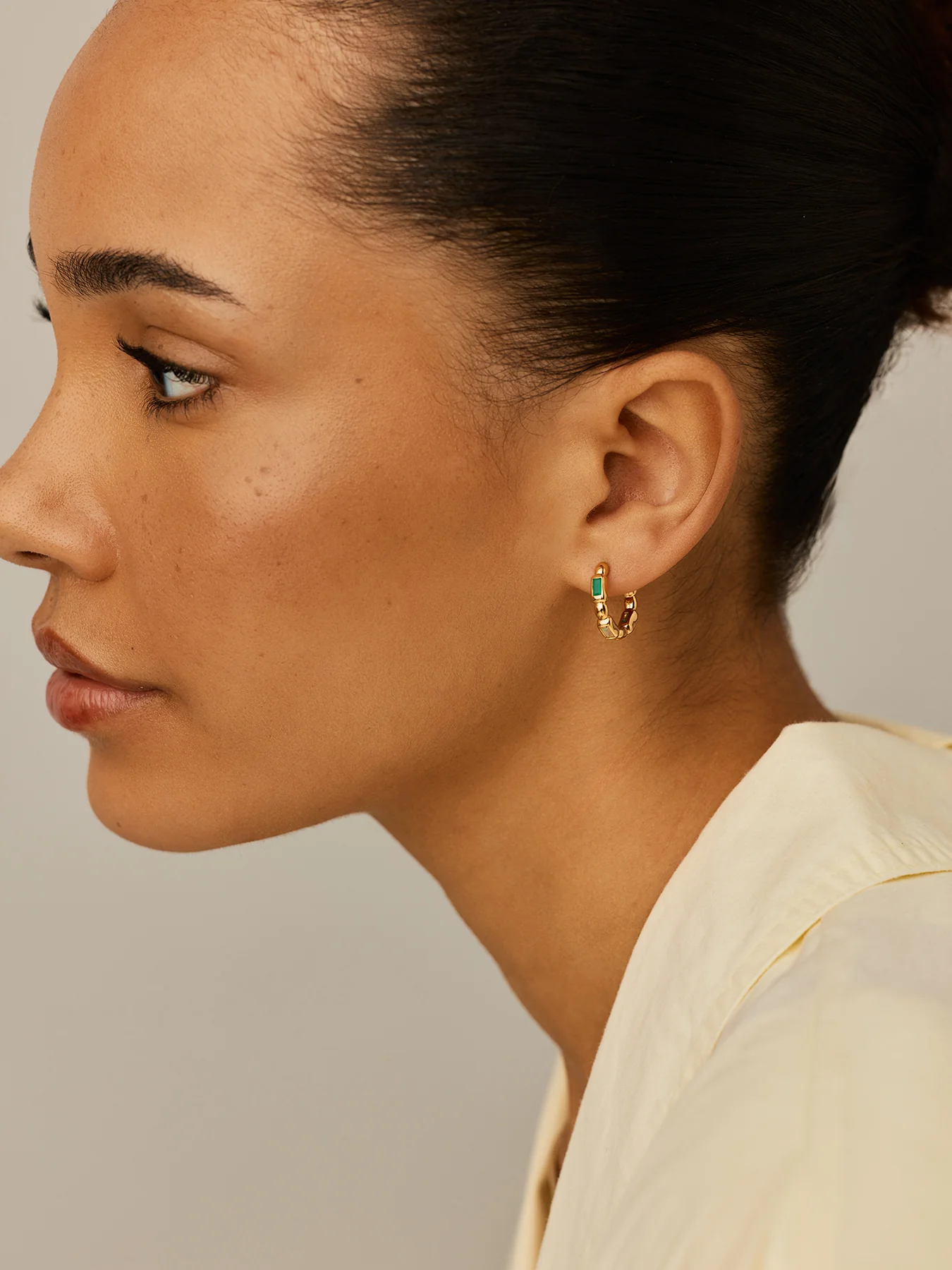 Molten Gemstone Baguette Hoop Earrings Gold - Image 4