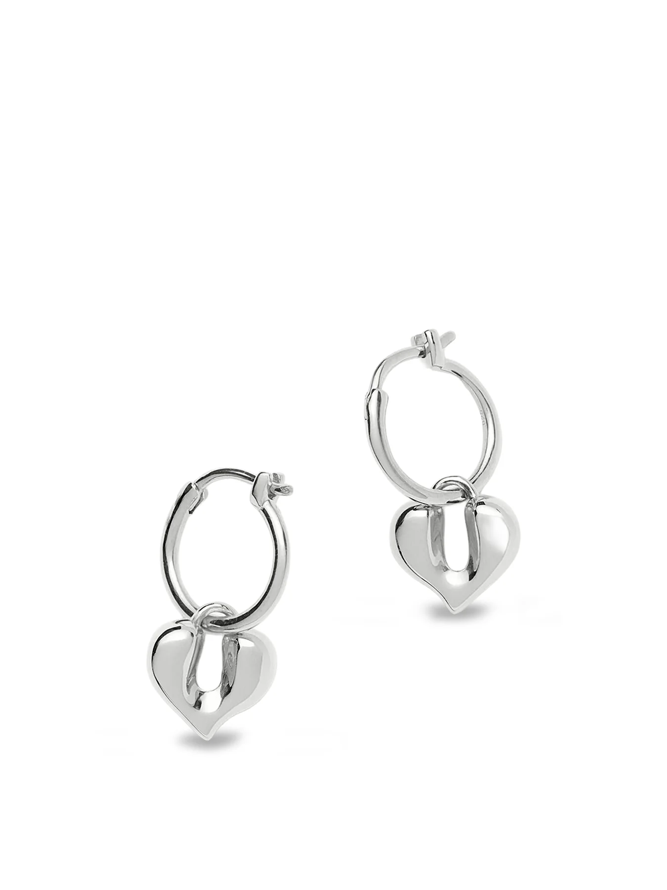 Molten Heart Charm Hoop Earrings Silver - Image 3