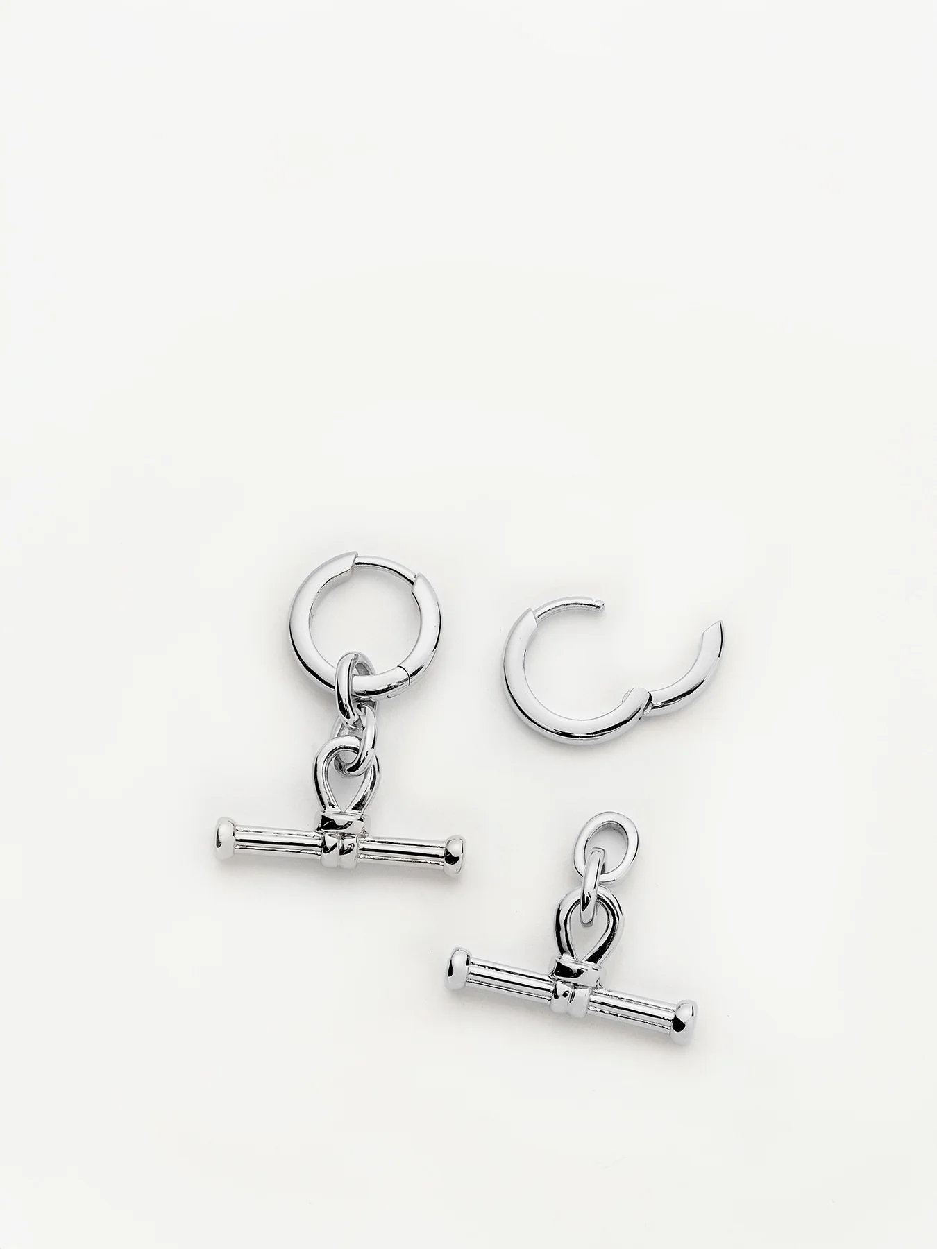 Ridge T Bar Drop Hoop Earrings Gold - Image 3