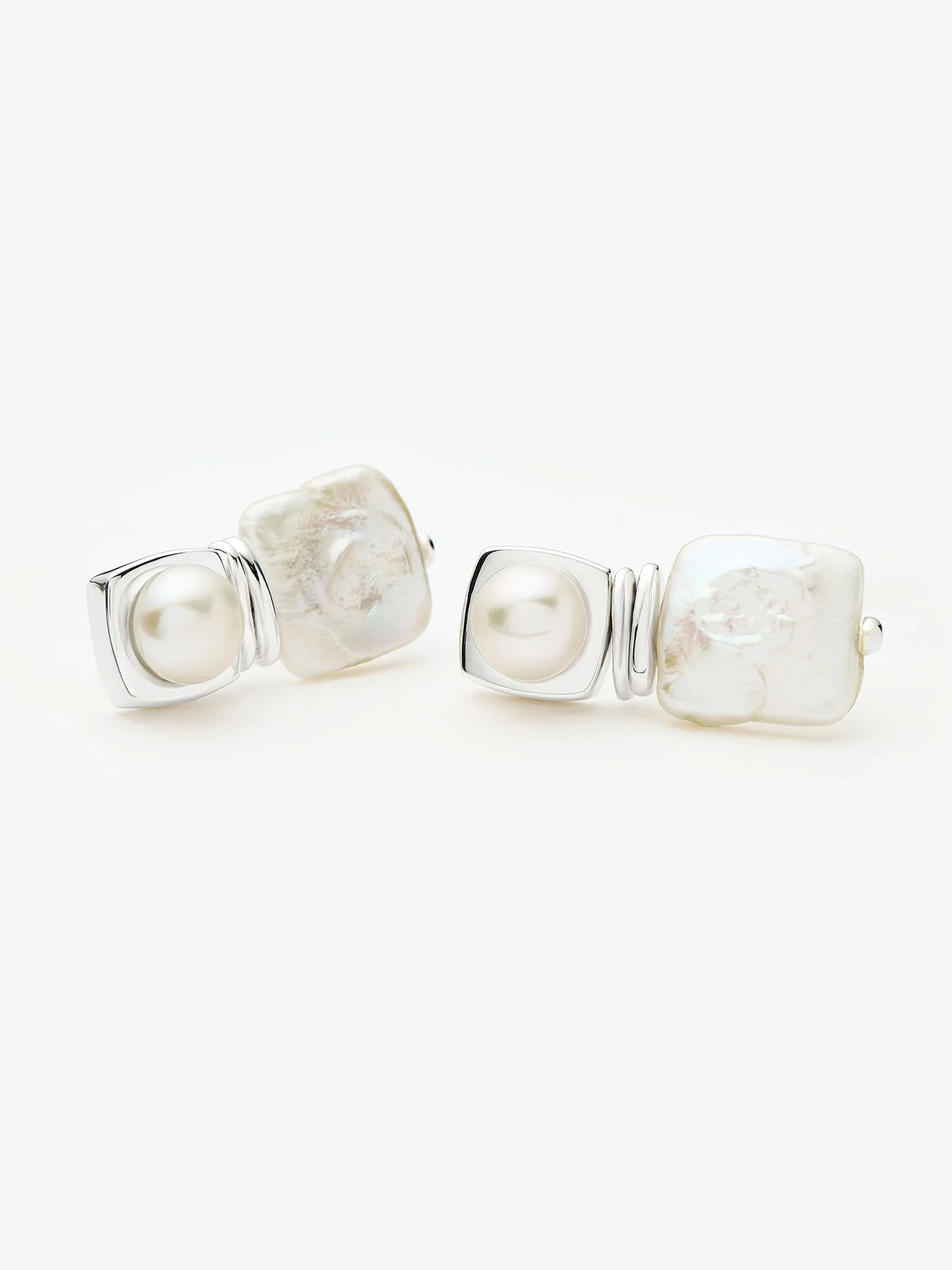 Square Pearl Stud Earrings Silver - Image 3
