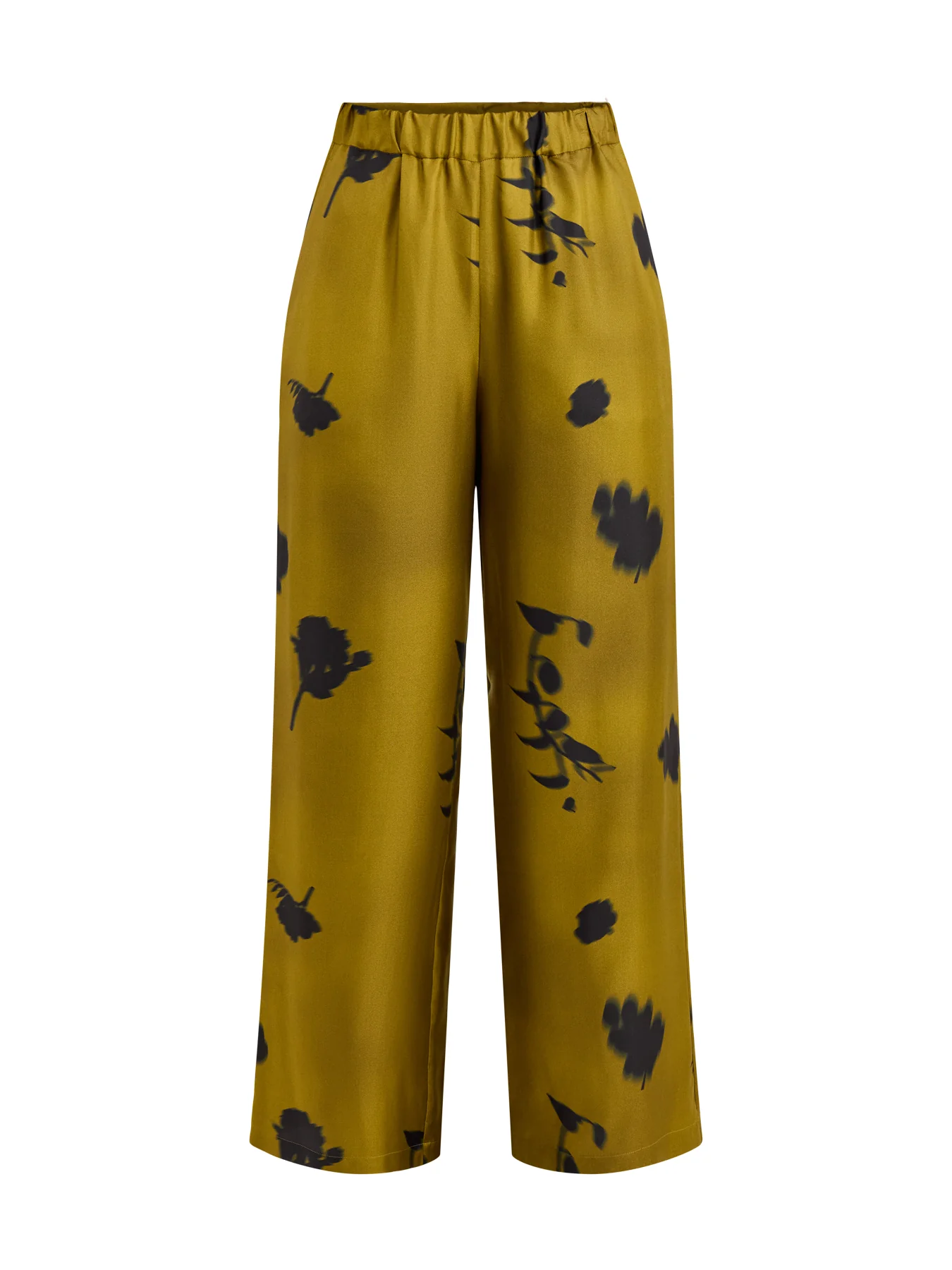 Helga Silk Printed Wide Leg Trouser Elastic Waist Olive Green