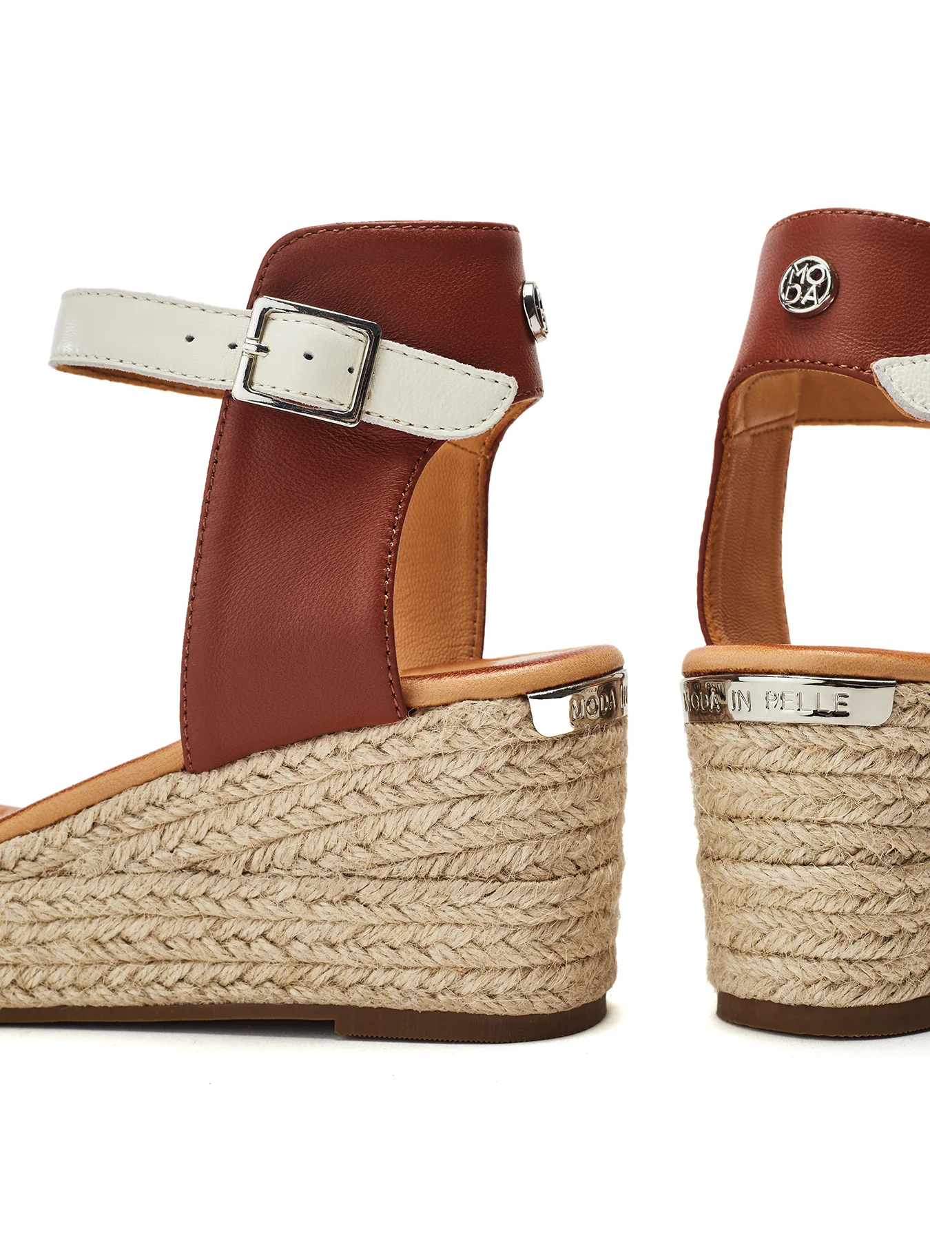 Kolanthia Leather Wedge Sandals Blue - Image 4