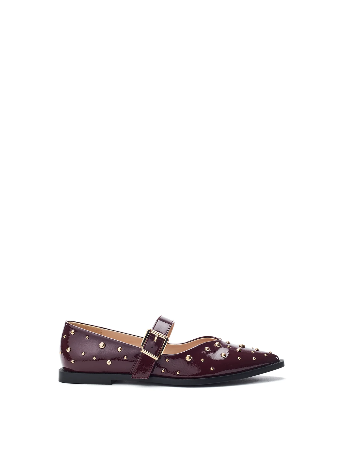 Fijia Studded Mary Jane Shoes Burgundy