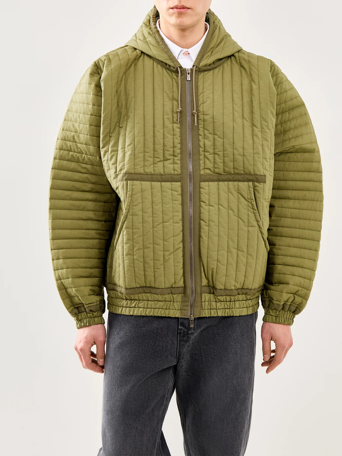 Quilted Hooded Jacket Olive - Image 4