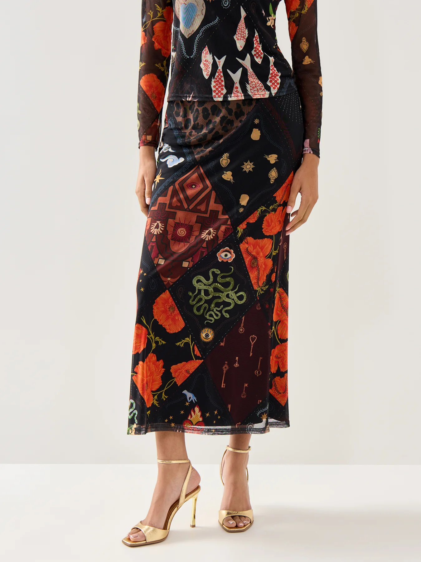 Black Night Garden Mesh Dorris Skirt Black - Image 4