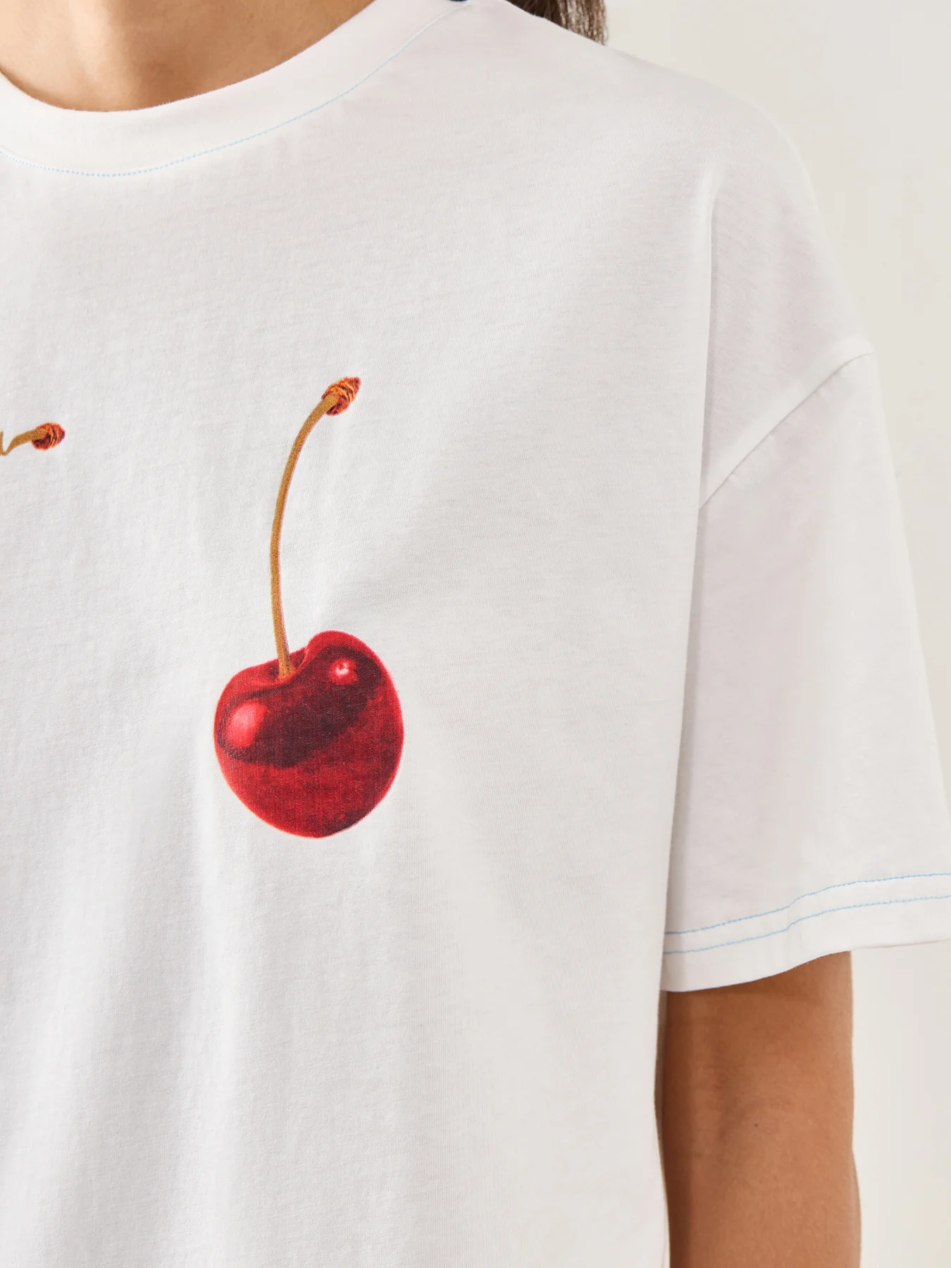 Cherry Graphic Cotton T-Shirt White - Image 3