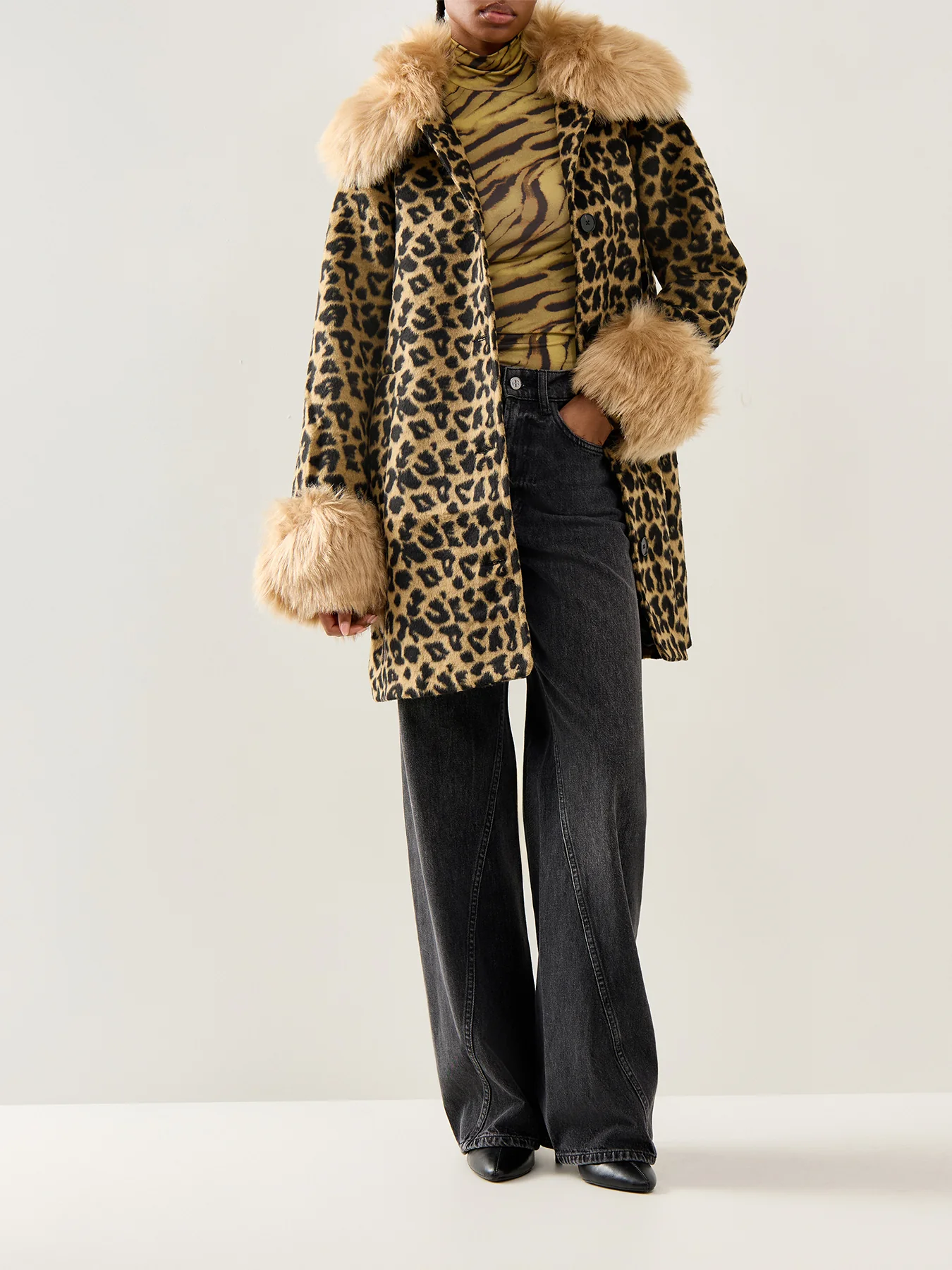 Leopard Faux Fur Coat Brown - Image 2