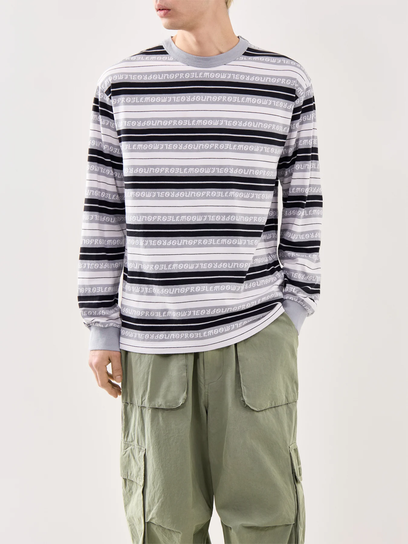Jacquard Stripe Long Sleeve T-Shirt Black - Image 4