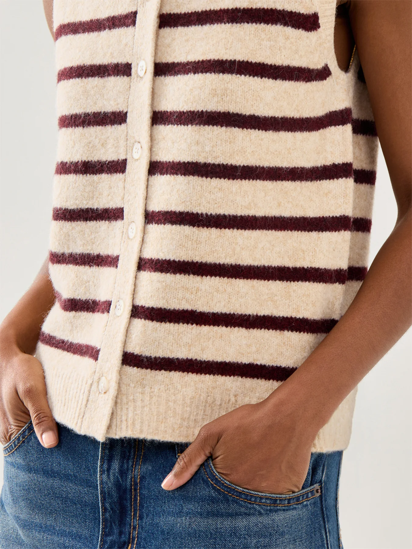 Clean Button Through Vest Beige - Image 3